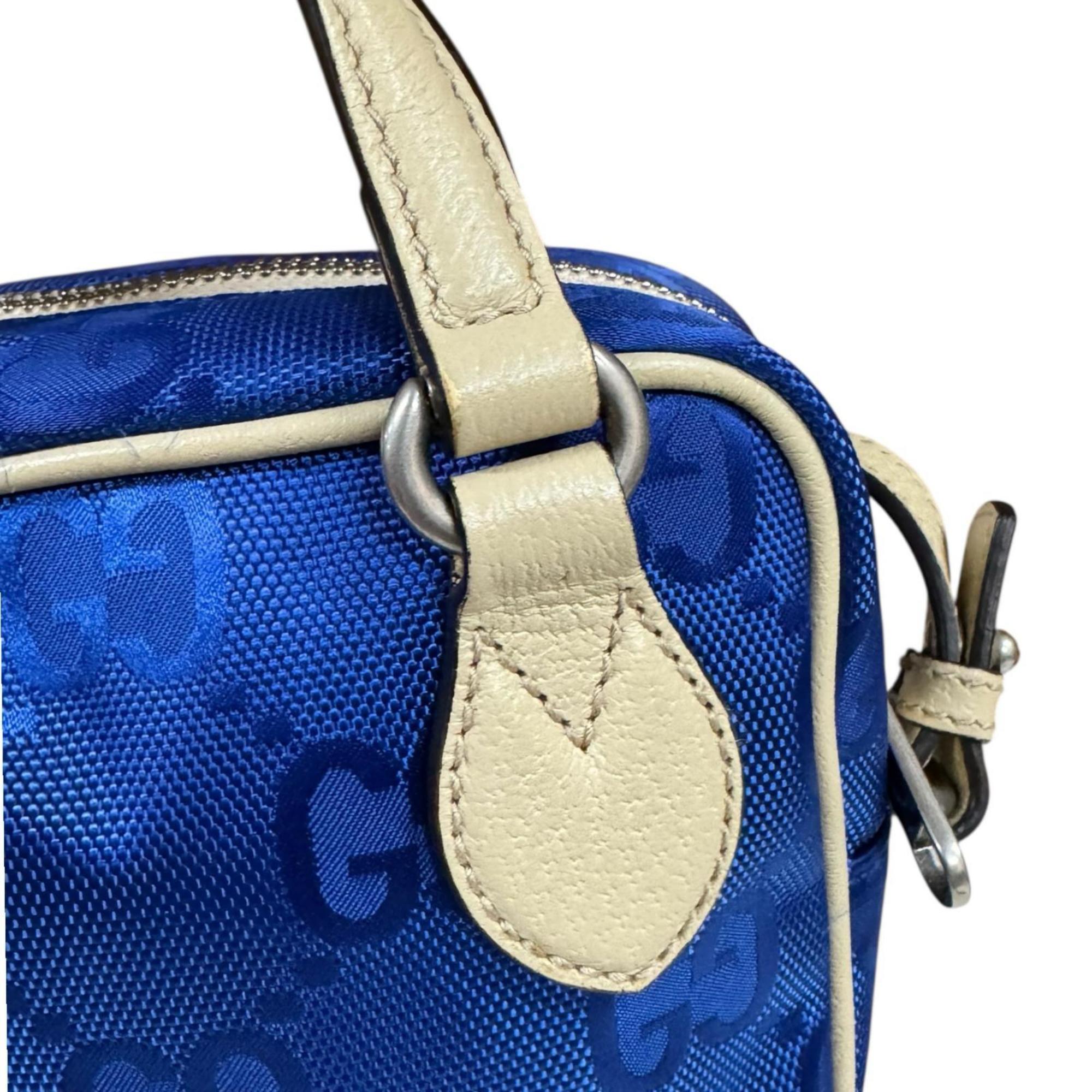 Gucci Beige Blue Nylon Leather Shoulder Bag (Pre-Owned)