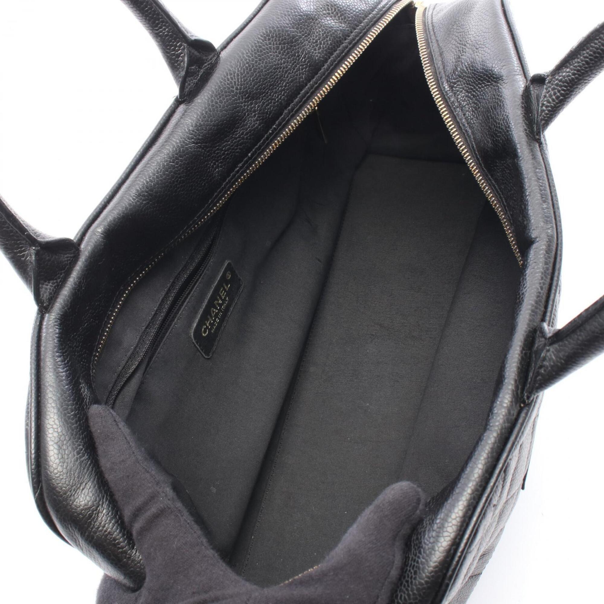 Chanel Black Grained Calfskin Boston Bag Handbag (Pre-Owned)