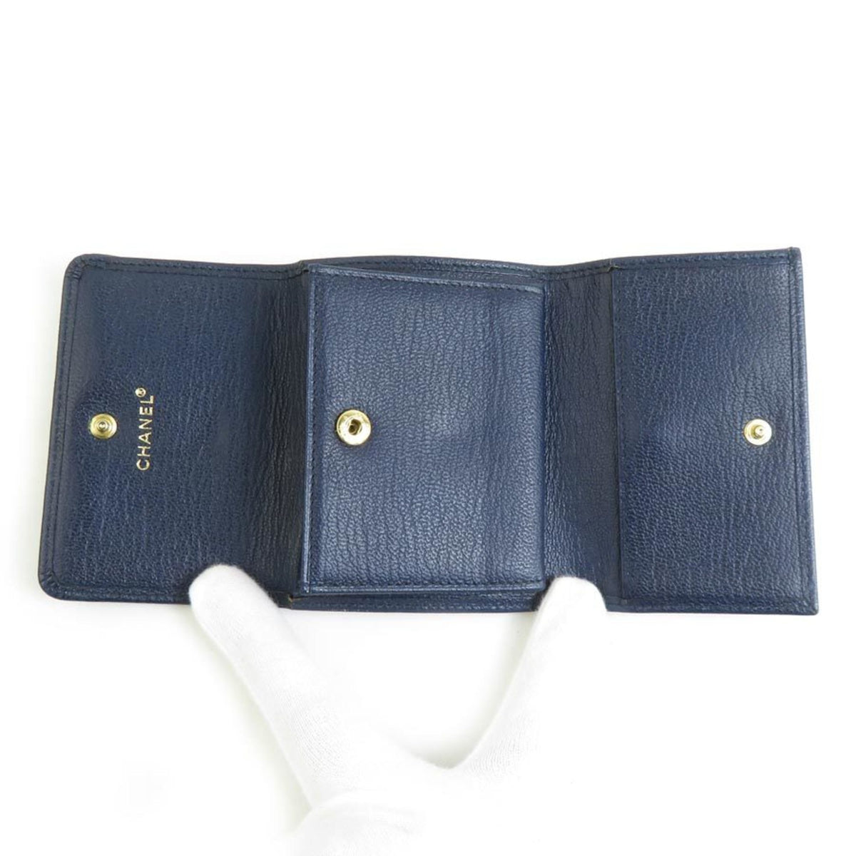 Chanel Navy Leather Wallet (Tri-Fold) (Pre-Owned)