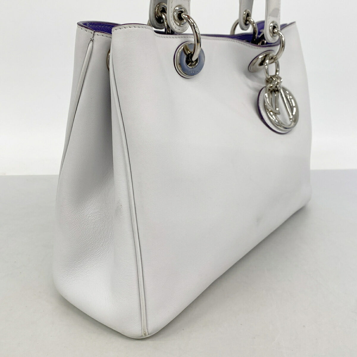 Christian Dior Light Gray Purple Leather Handbag (Pre-Owned)