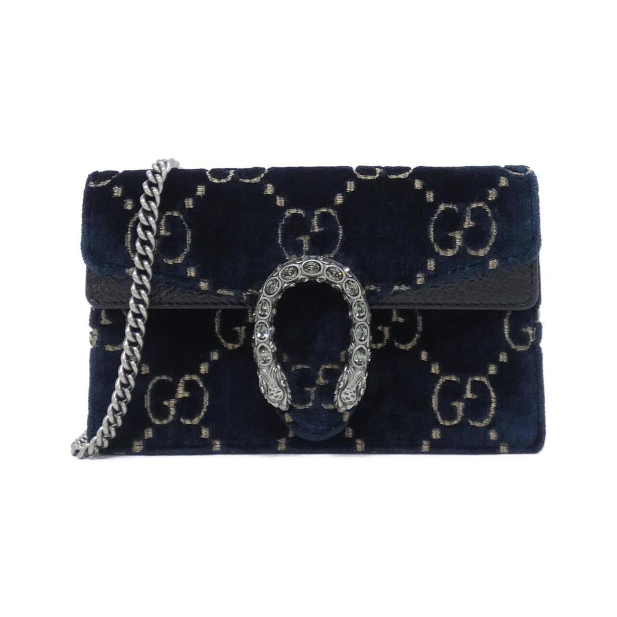 Gucci Black Blue Velvet Leather Shoulder Bag (Pre-Owned)