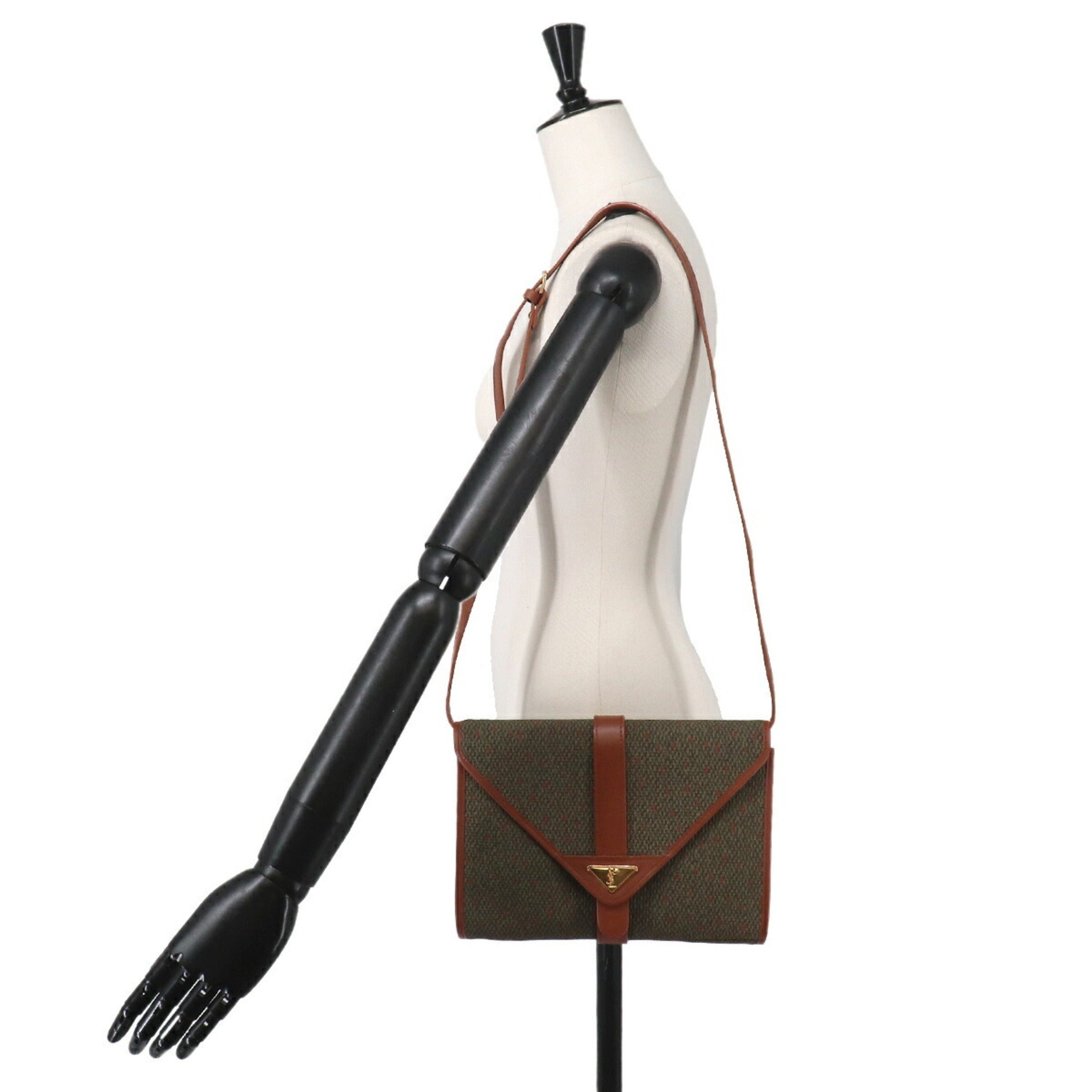 Yves Saint Laurent Brown Green Pvc Leather Handbag Shoulder Bag (Pre-Owned)