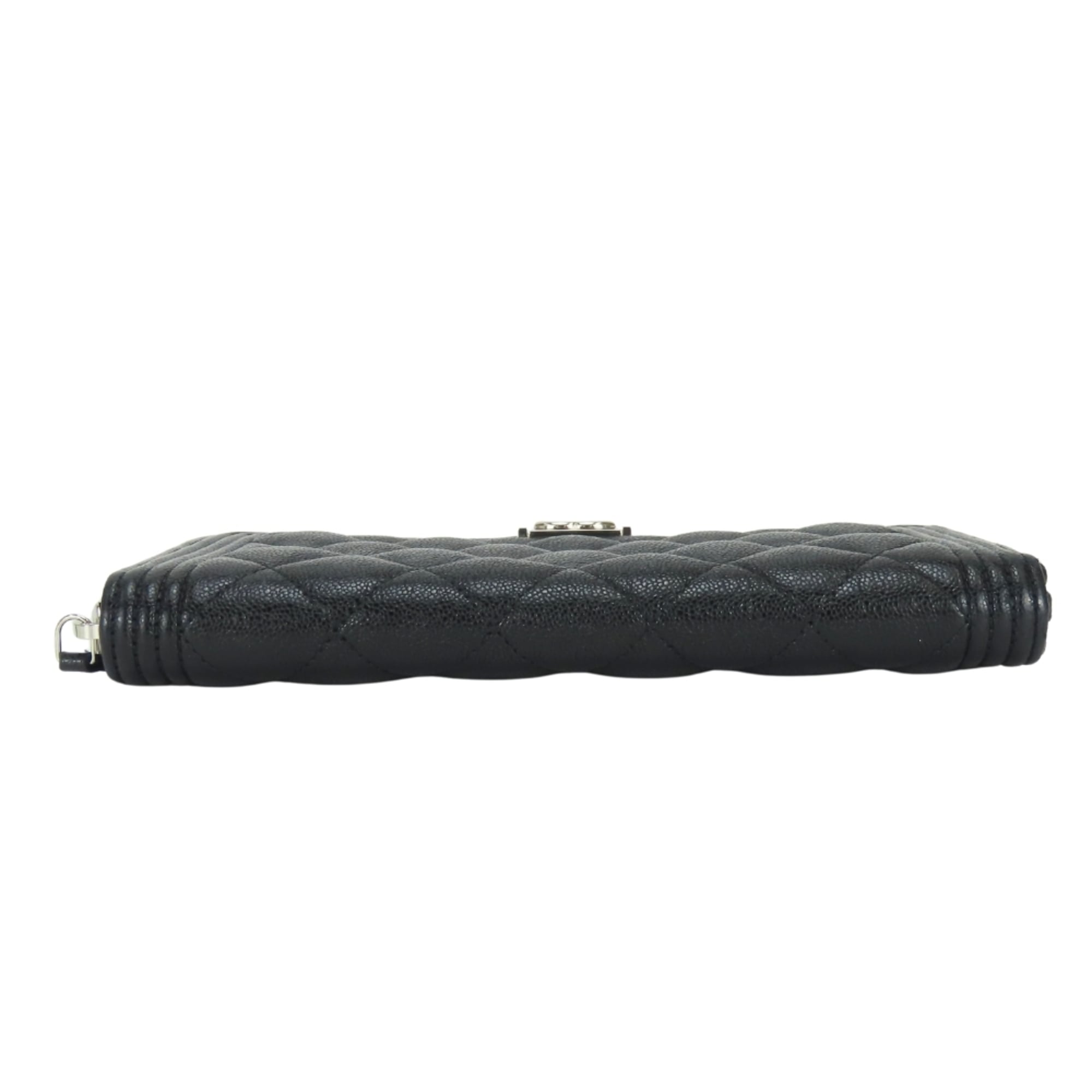 Chanel Boy Chanel Black Grained Calfskin Long Wallet (Bi-Fold) (Pre-Owned)