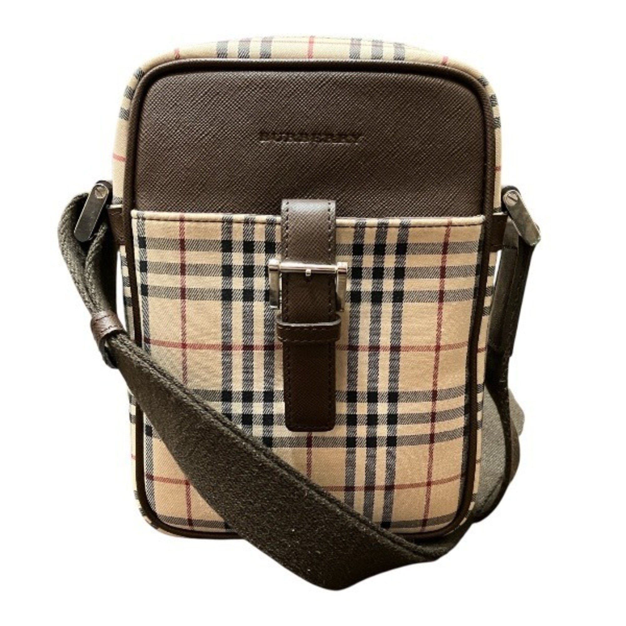 Burberry Beige Brown Canvas Leather Shoulder Bag (Pre-Owned)