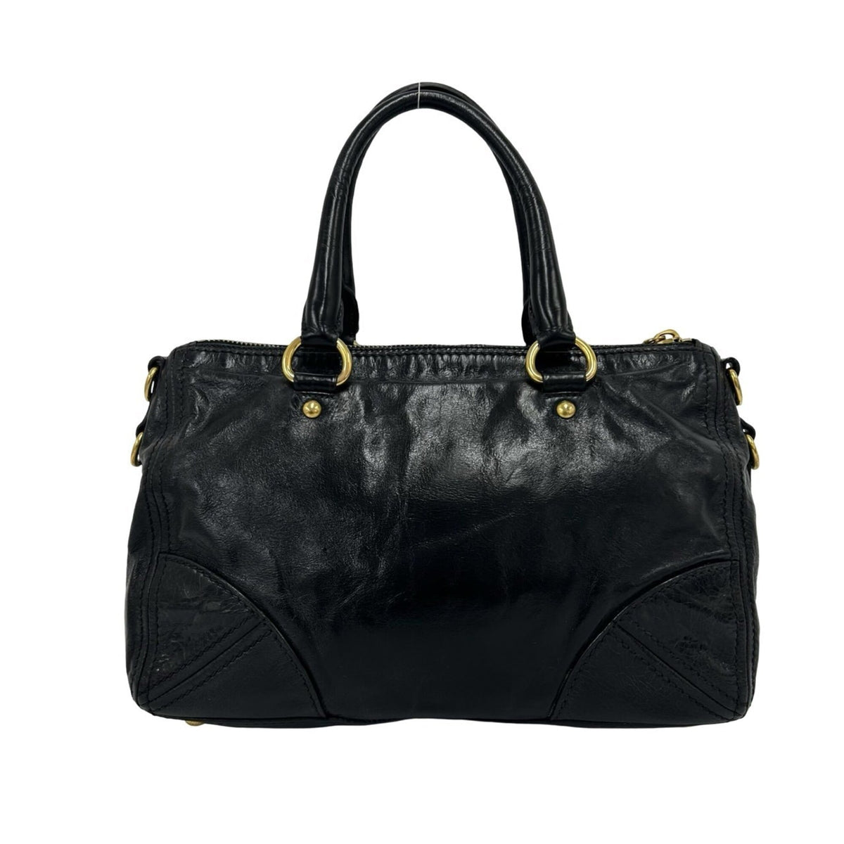 Prada Black Leather Boston Bag Handbag Shoulder Bag Tote Bag (Pre-Owned)