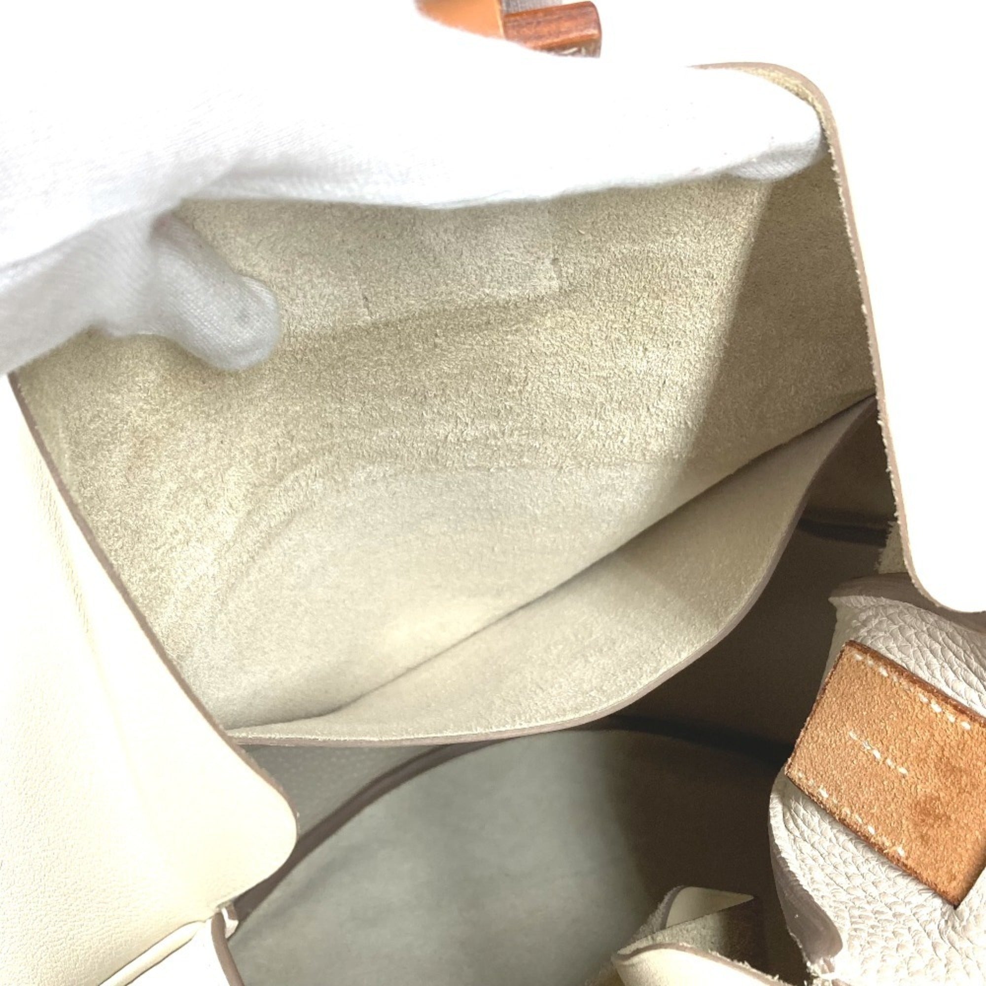 Hermes Brown Ivory Leather Shoulder Bag Tote Bag (Pre-Owned)