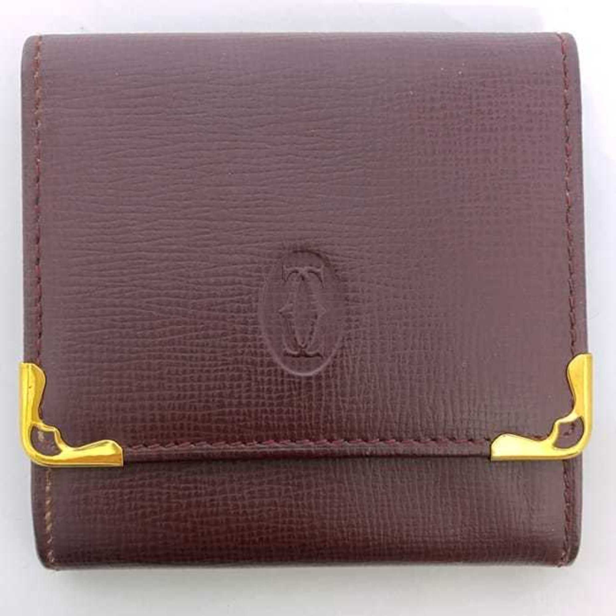 Cartier Bordeaux Leather Coin Purse/Coin Case (Pre-Owned)