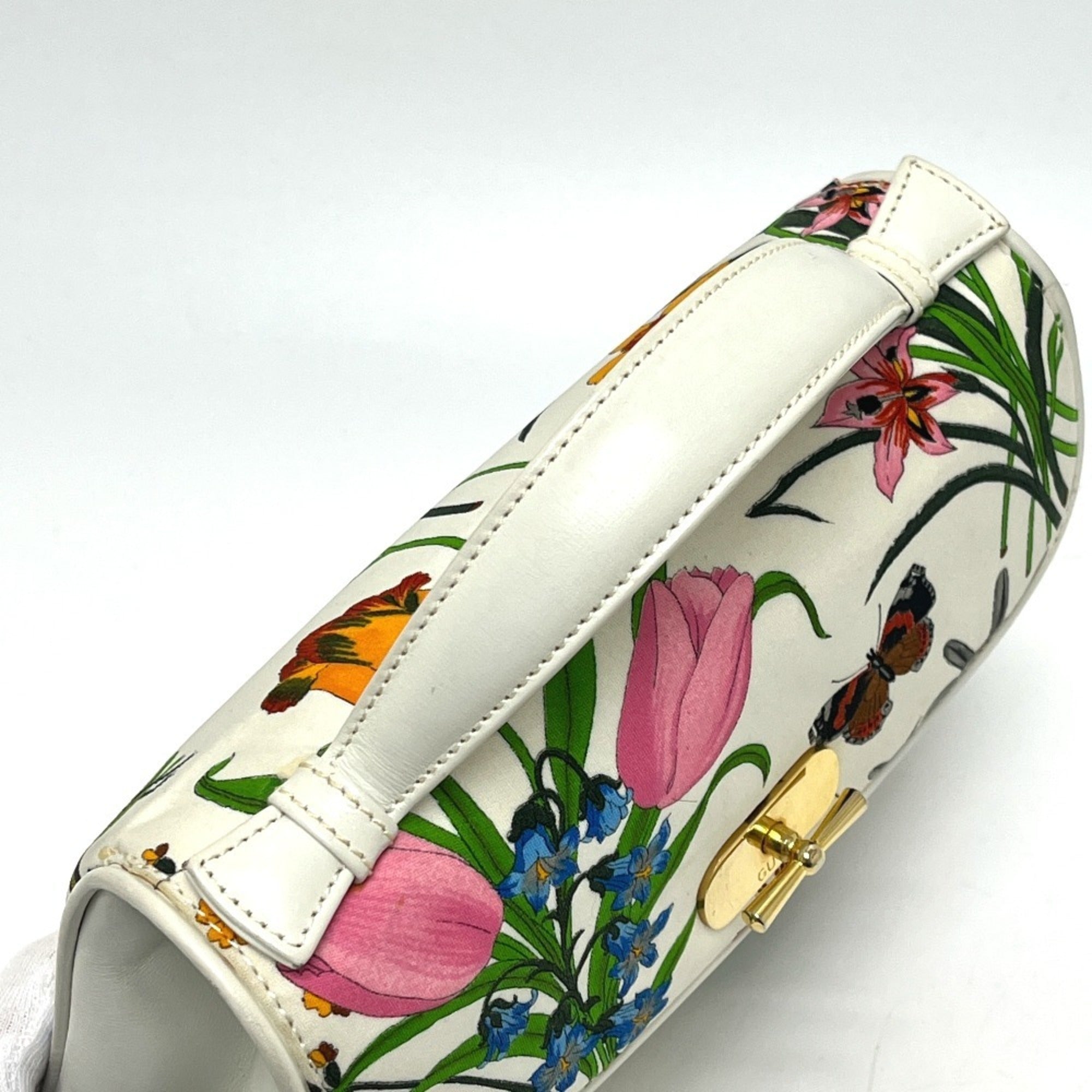 Gucci Flora Multi-Color White Canvas Leather Handbag (Pre-Owned)