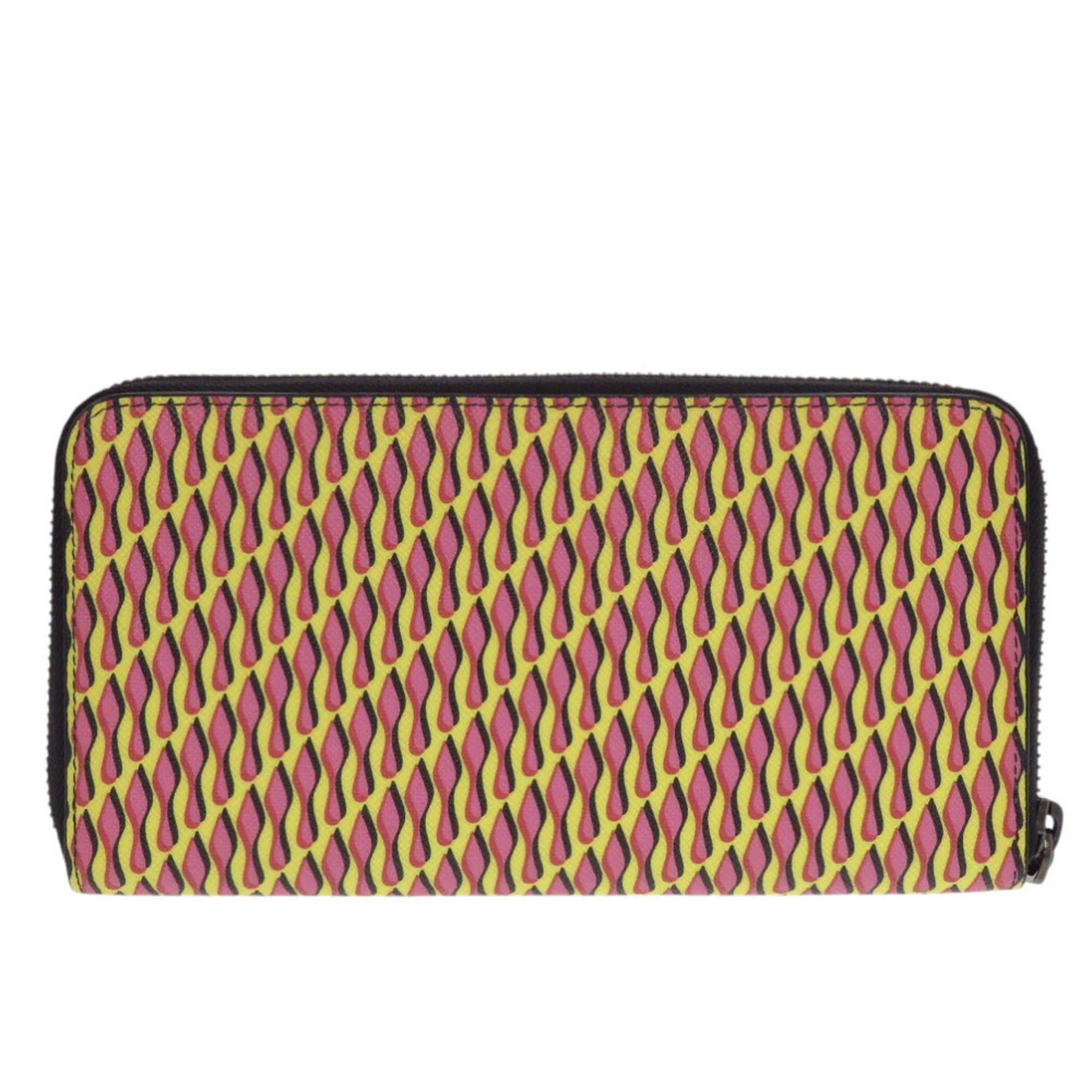 Christian Louboutin Pink Yellow Pvc Leather Long Wallet (Bi-Fold) (Pre-Owned)