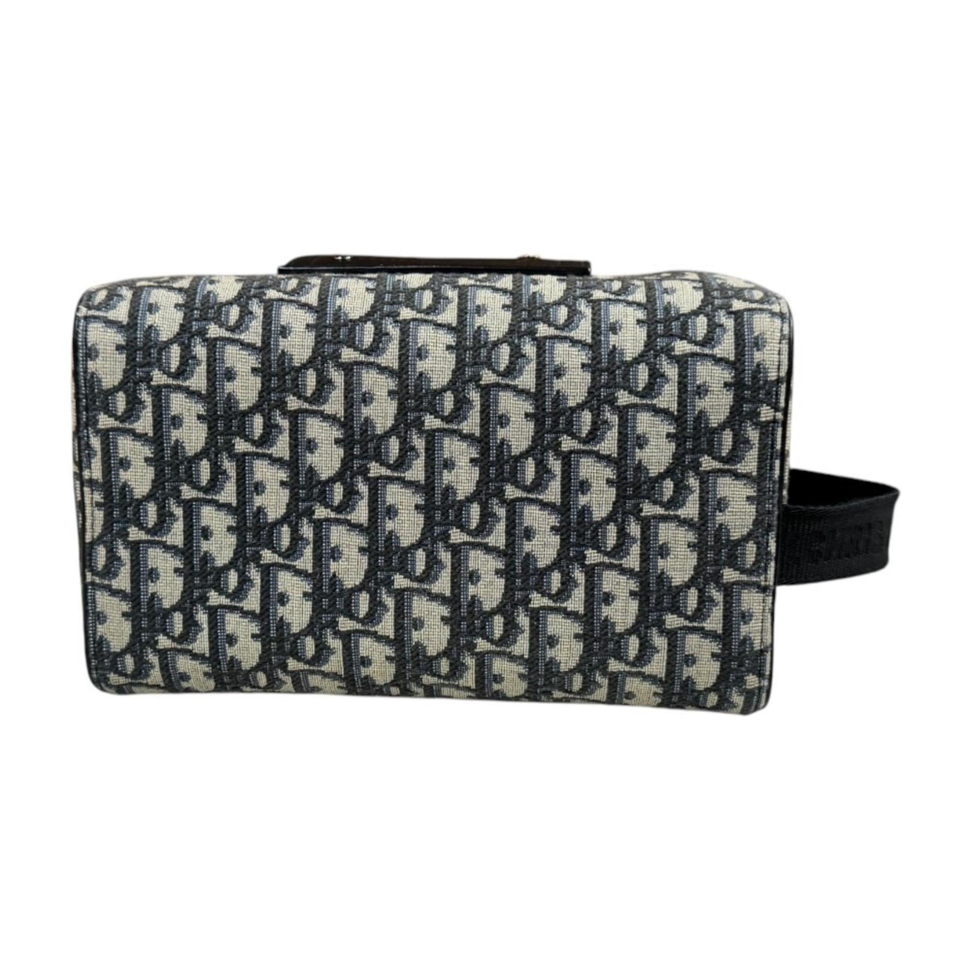 Christian Dior Beige Navy Leather Jacquard Handbag (Pre-Owned)