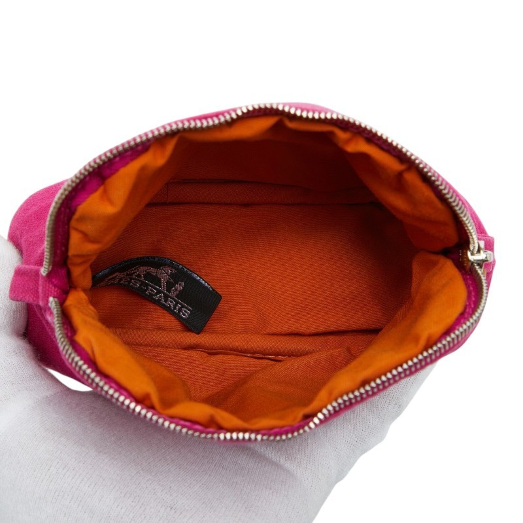 Hermes Pink Cotton Canvas Leather Handbag Pouch (Pre-Owned)