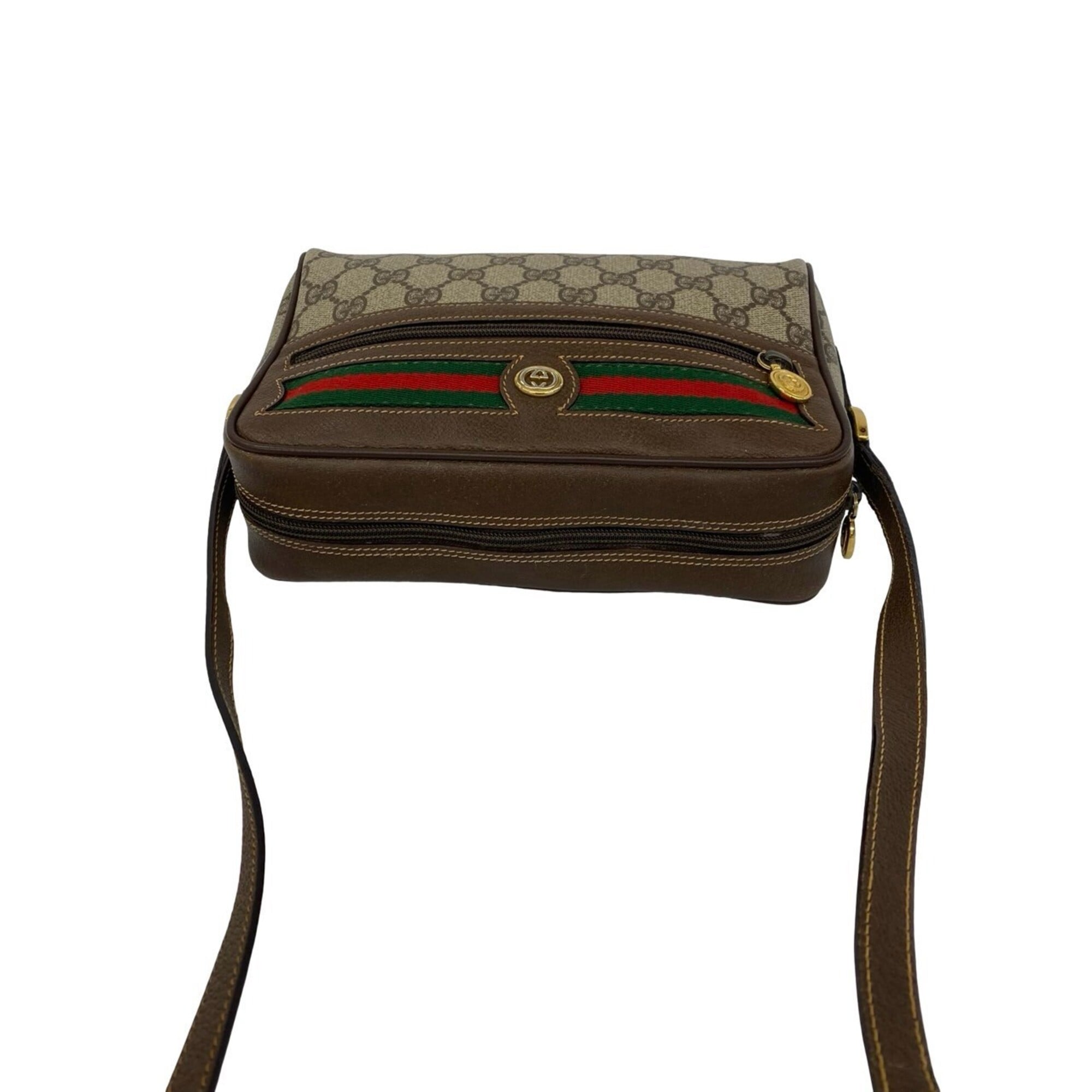 Gucci Brown Green Red Color Leather Pvc Shoulder Bag (Pre-Owned)