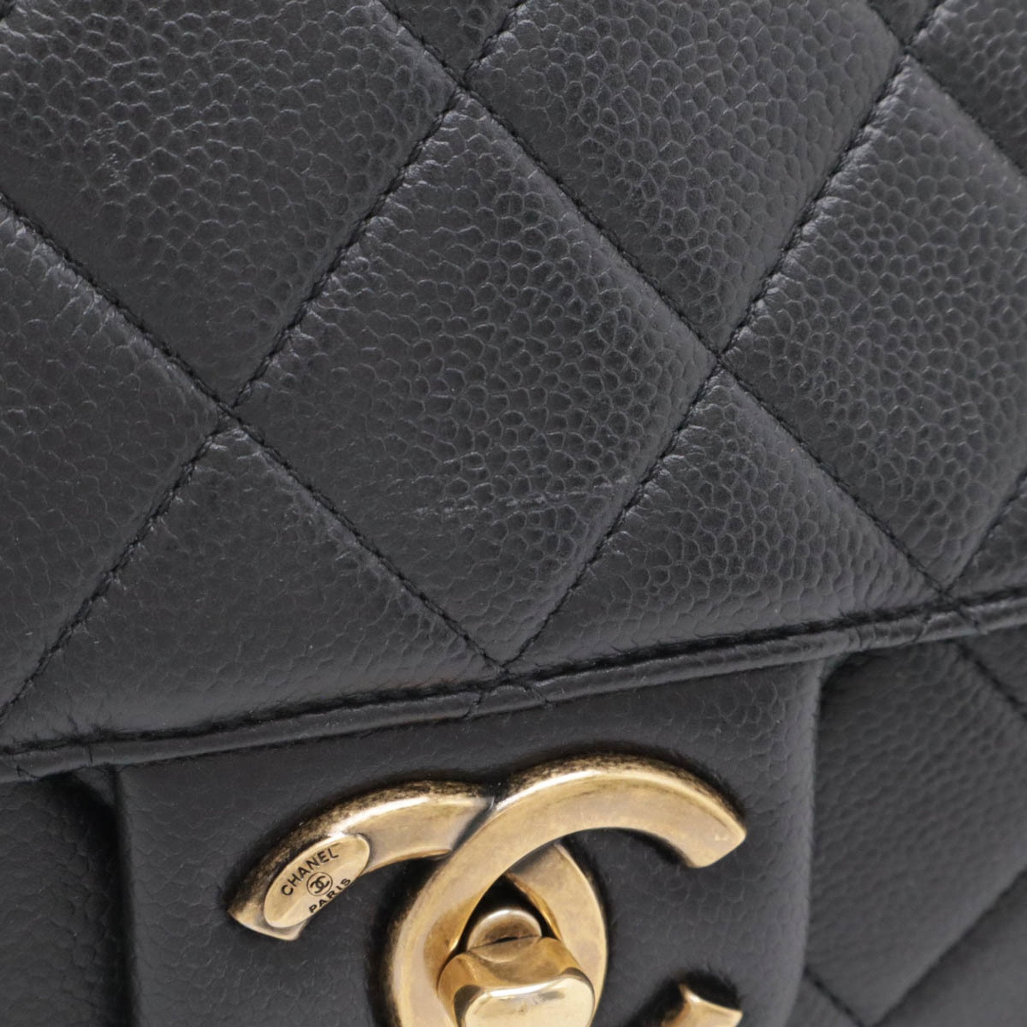 Chanel Matelasse Black Caviar Leather Handbag Shoulder Bag (Pre-Owned)