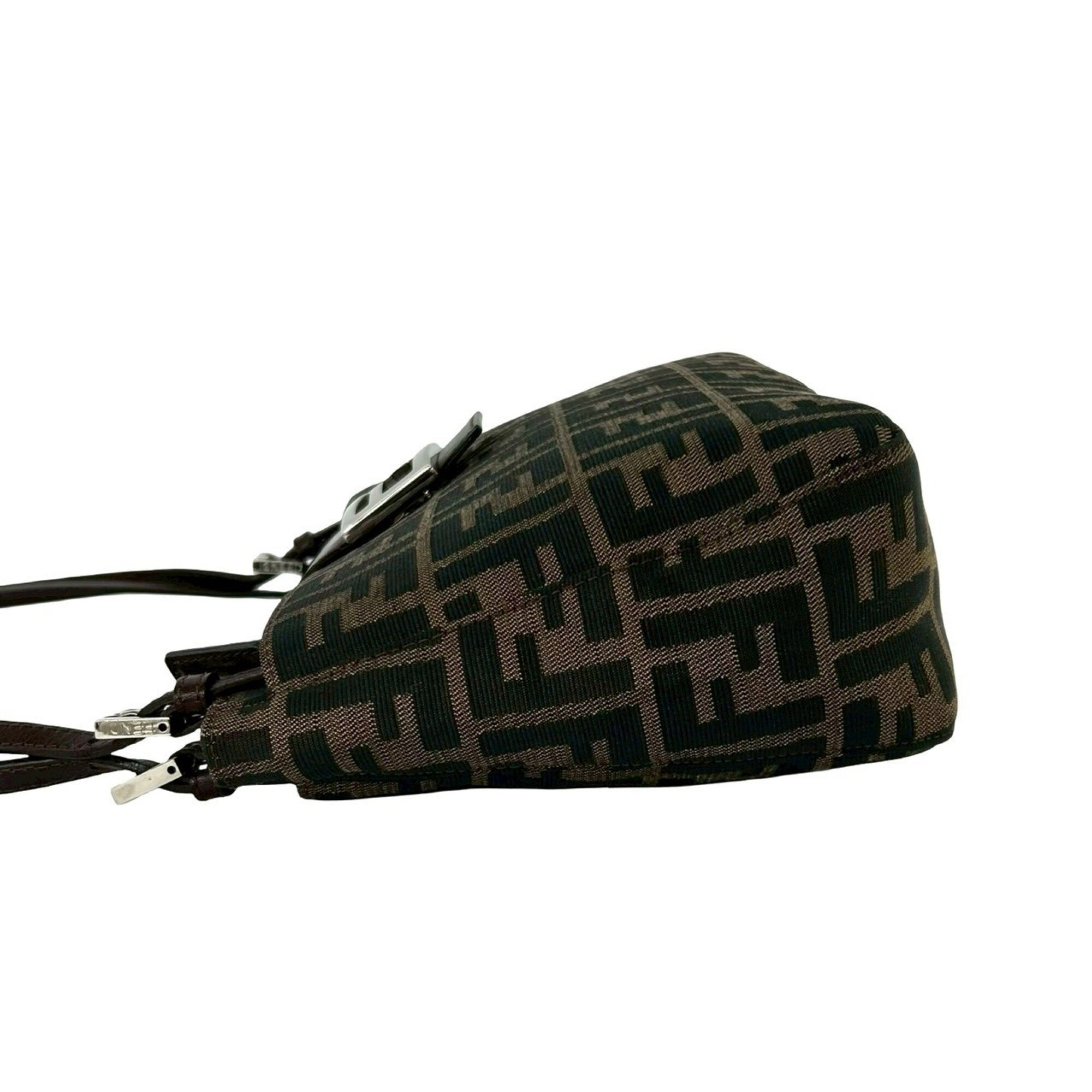 Fendi Black Brown Canvas Leather Handbag Shoulder Bag (Pre-Owned)