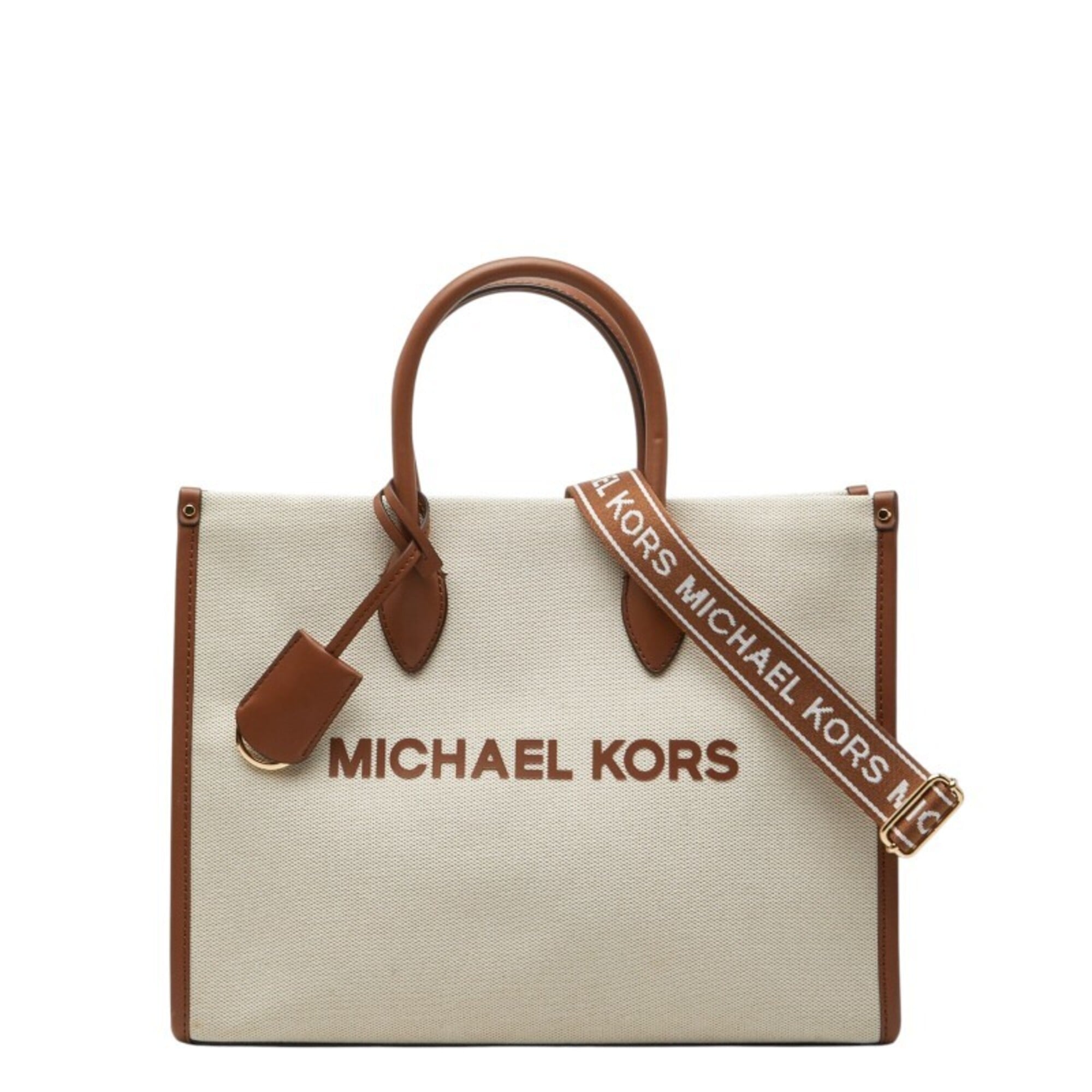 Michael Kors Beige Brown Canvas Leather Shoulder Bag Tote Bag (Pre-Owned)