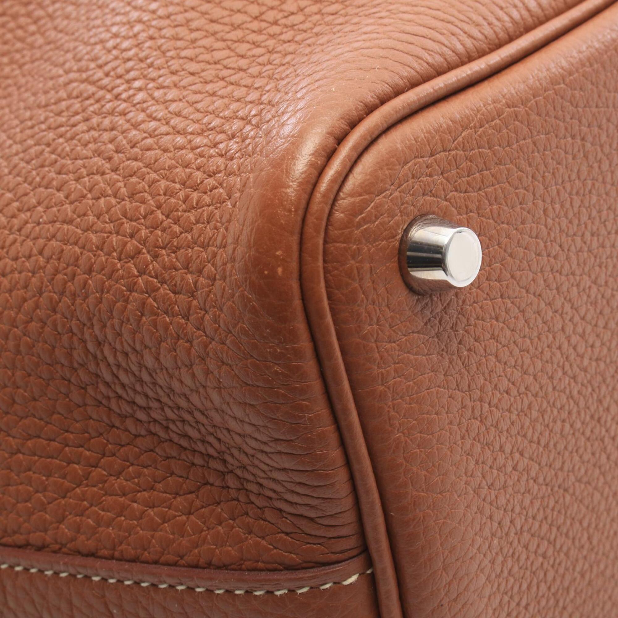 Hermes Brown Gold Brown White Taurillon Clemence Leather Handbag (Pre-Owned)