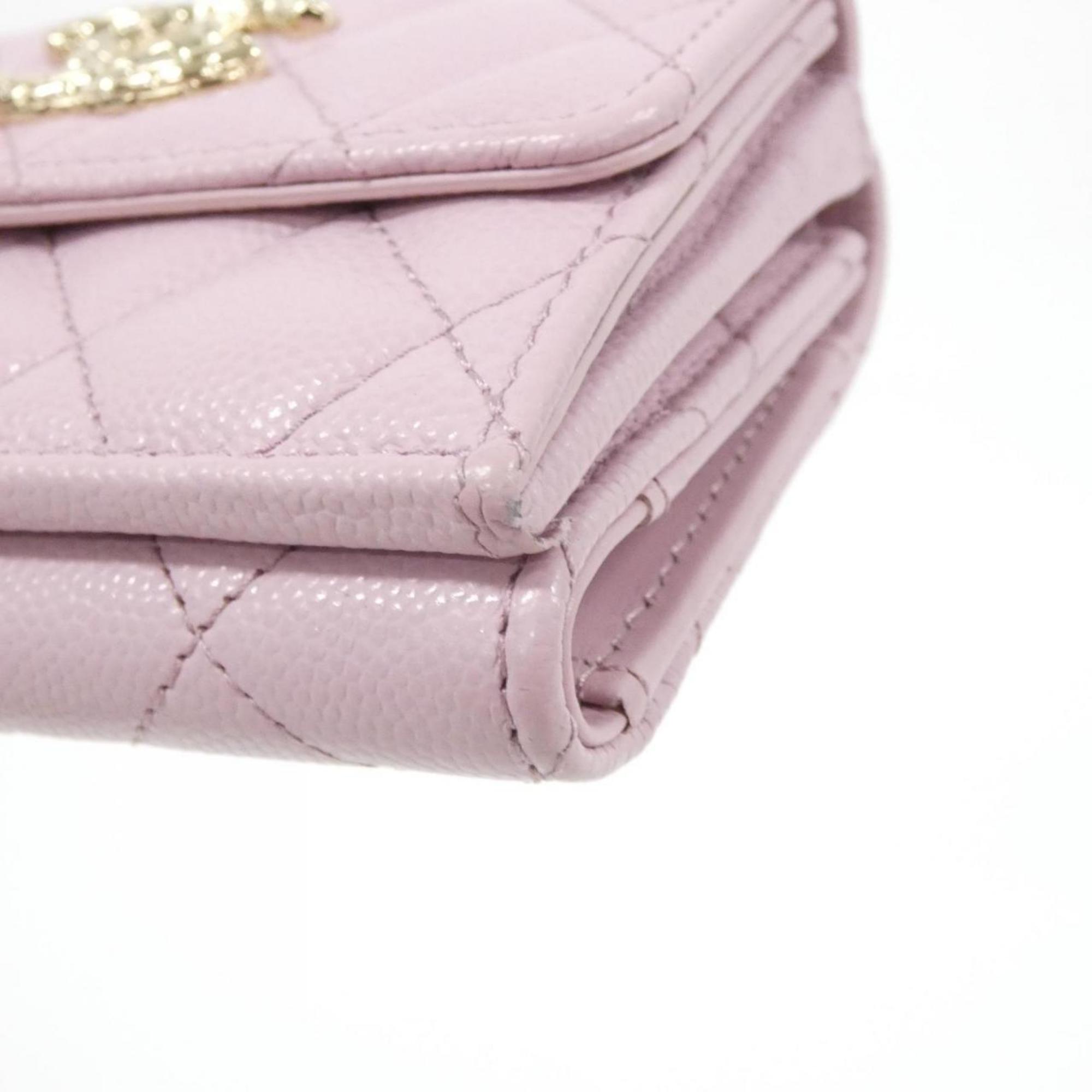 Chanel Pink Grained Calfskin Wallet (Tri-Fold) (Pre-Owned)