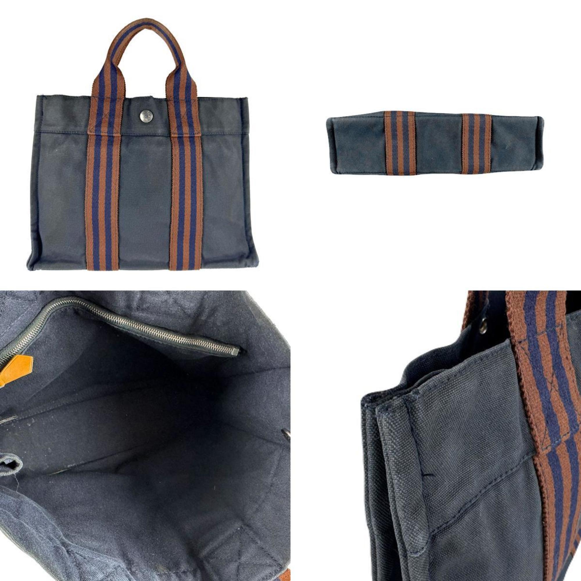 Hermes Brown Navy Canvas Handbag (Pre-Owned)
