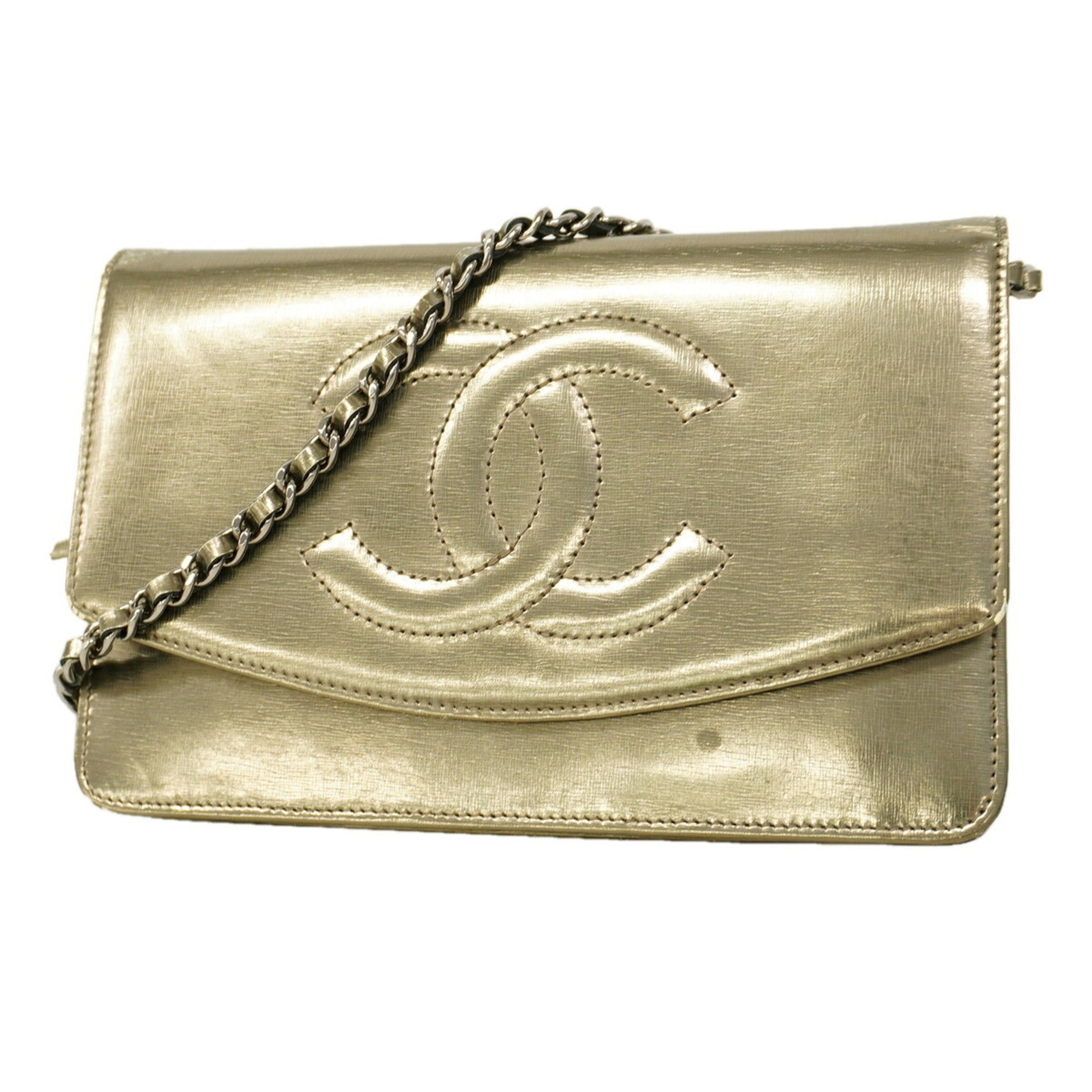Chanel Metallic Gold Patent Leather Chain/Shoulder Wallet (Pre-Owned)