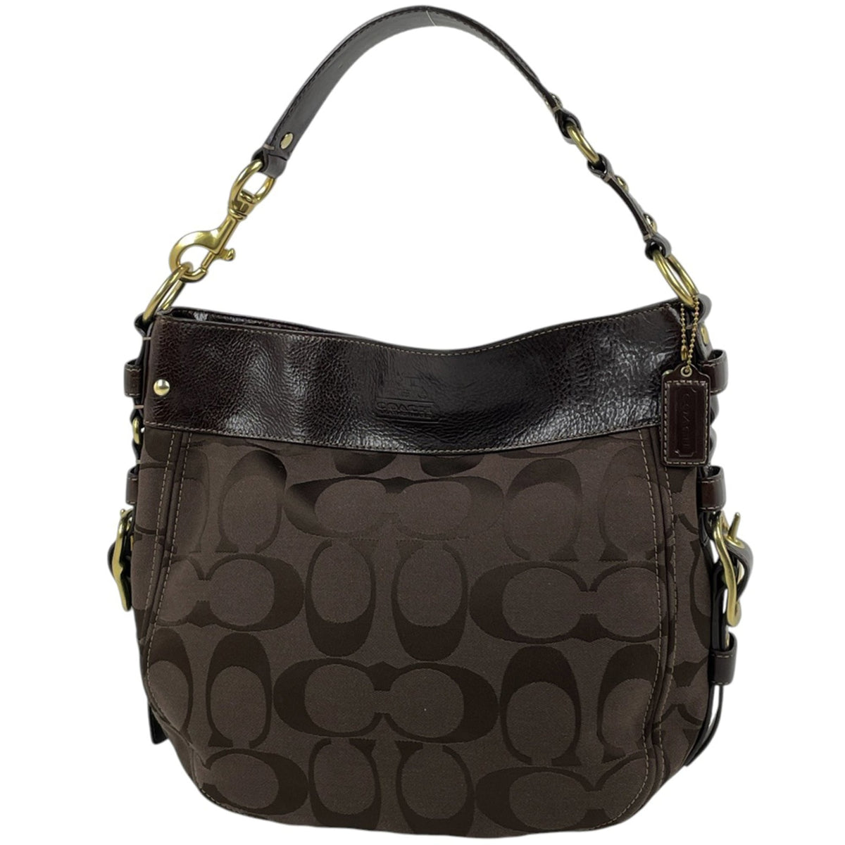 Coach Signature Brown Canvas Leather Shoulder Bag (Pre-Owned)