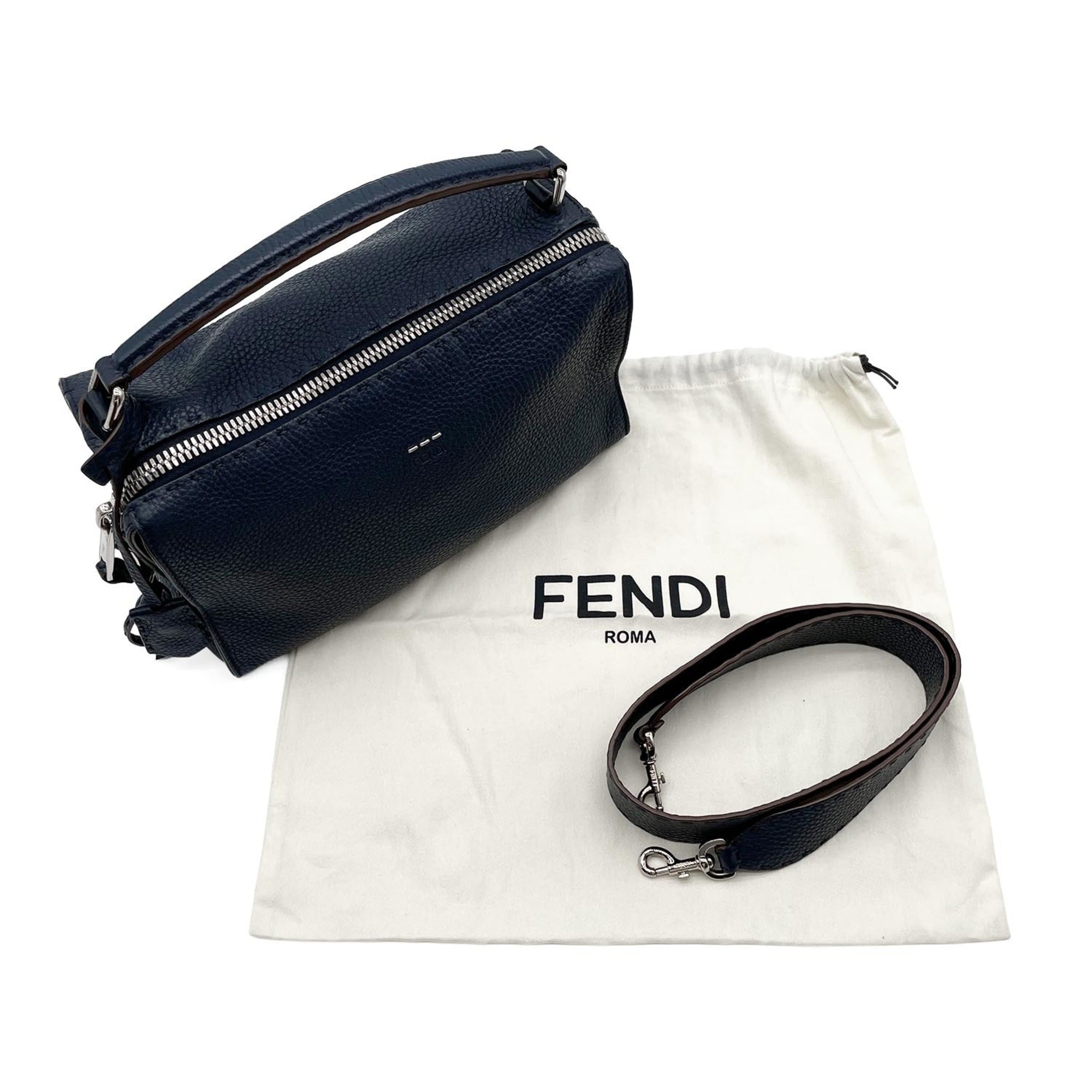 Fendi Navy Leather Boston Bag Shoulder Bag (Pre-Owned)