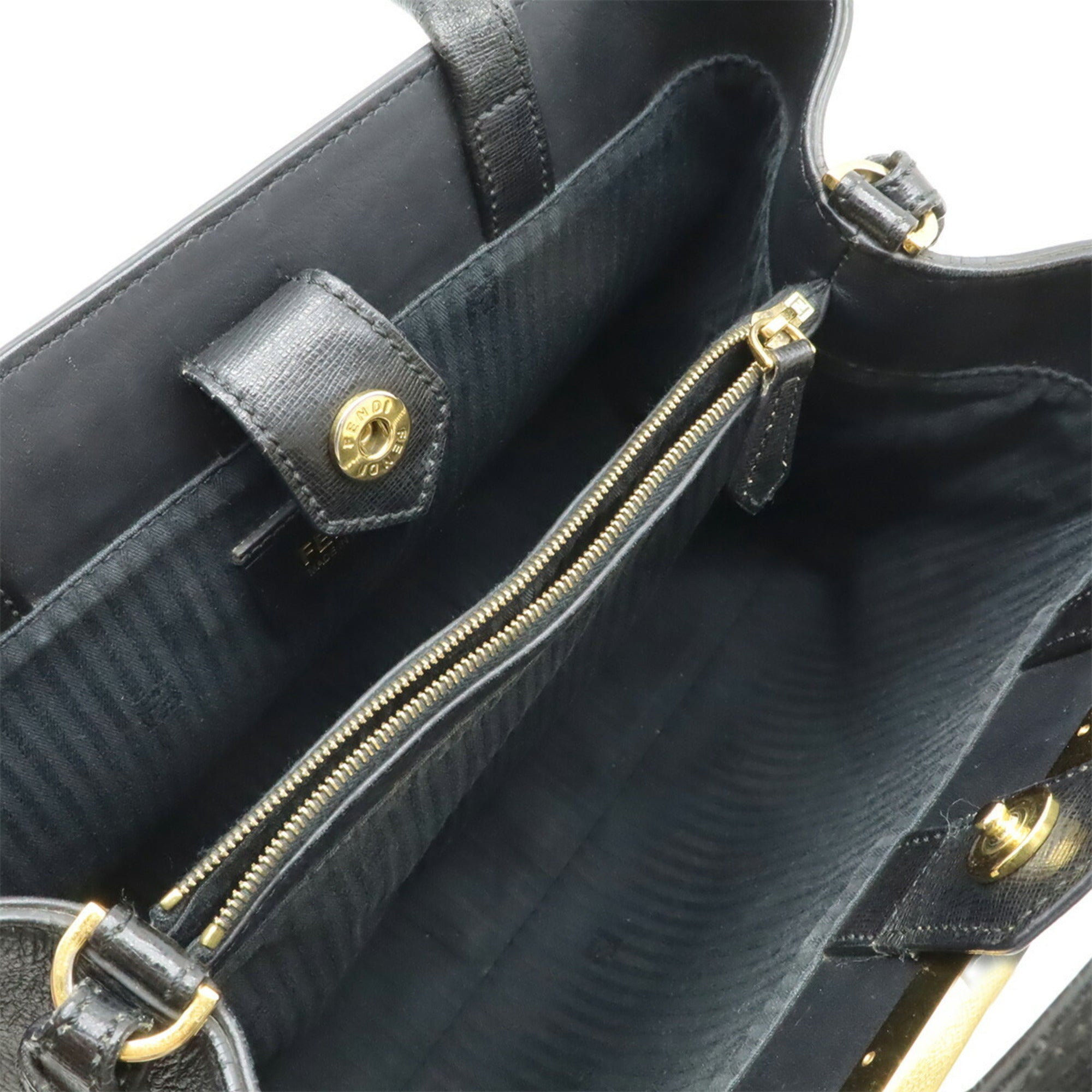 Fendi 2Jours Black Leather Handbag Shoulder Bag Tote Bag (Pre-Owned)