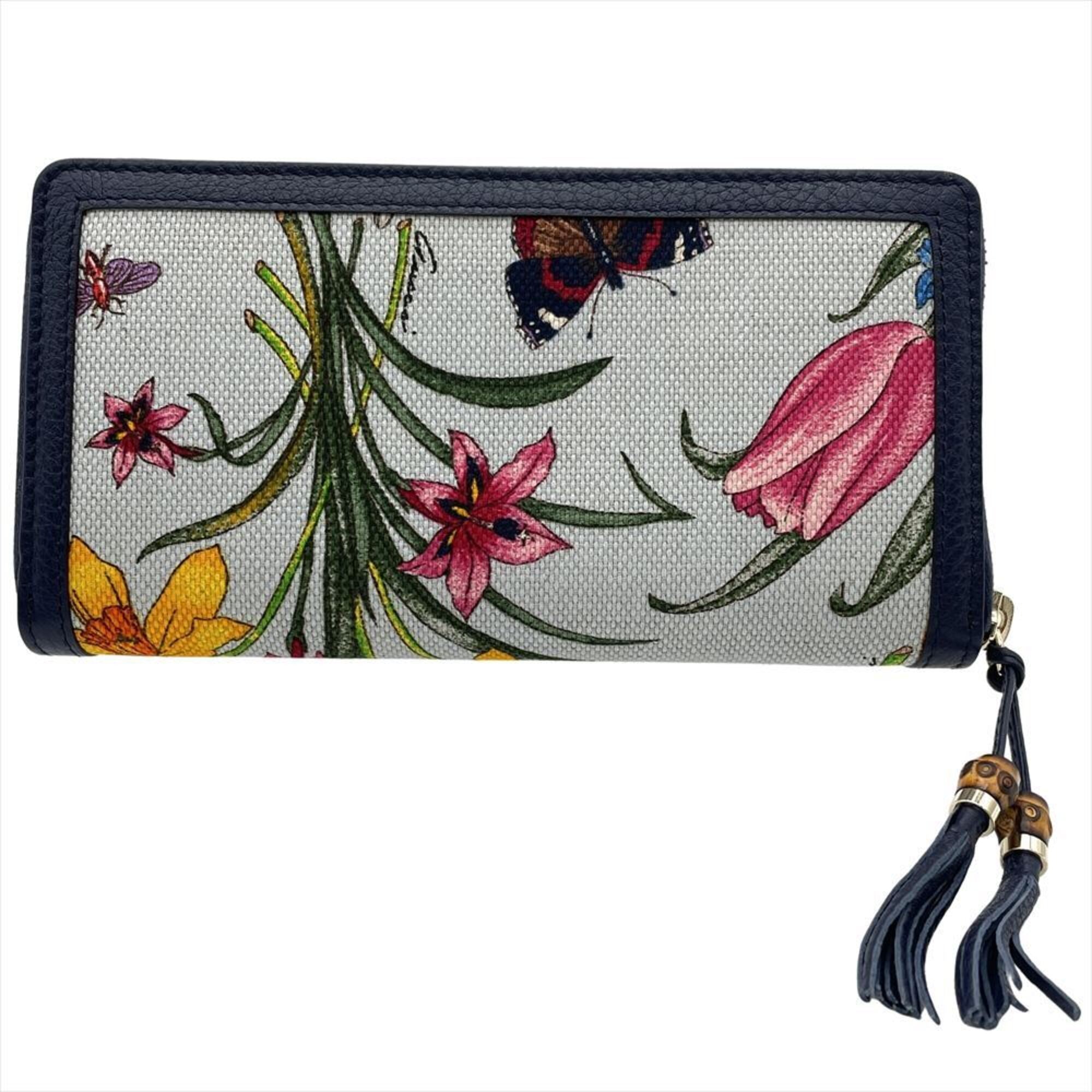 Gucci Navy Gg Leather Canvas Long Wallet (Bi-Fold) (Pre-Owned)
