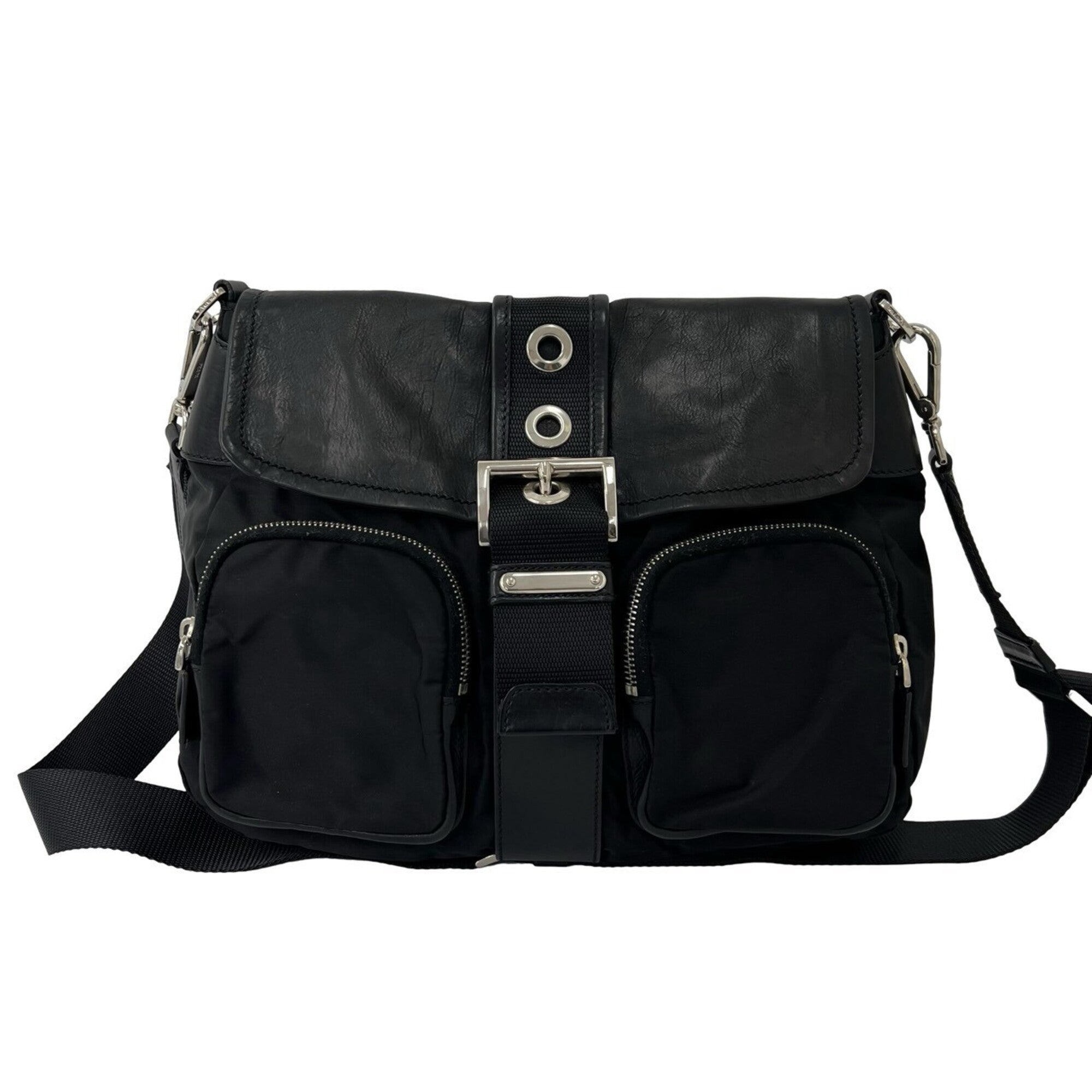 Prada Black Nylon Leather Crossbody Bag Shoulder Bag (Pre-Owned)