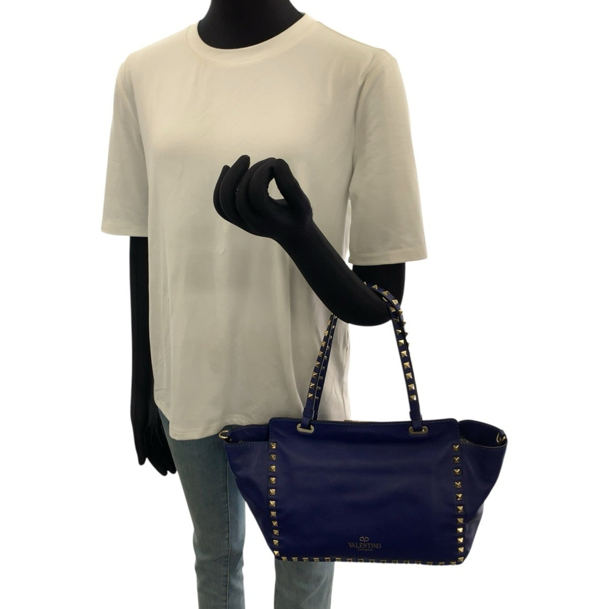 Valentino Blue Leather Shoulder Bag Tote Bag (Pre-Owned)