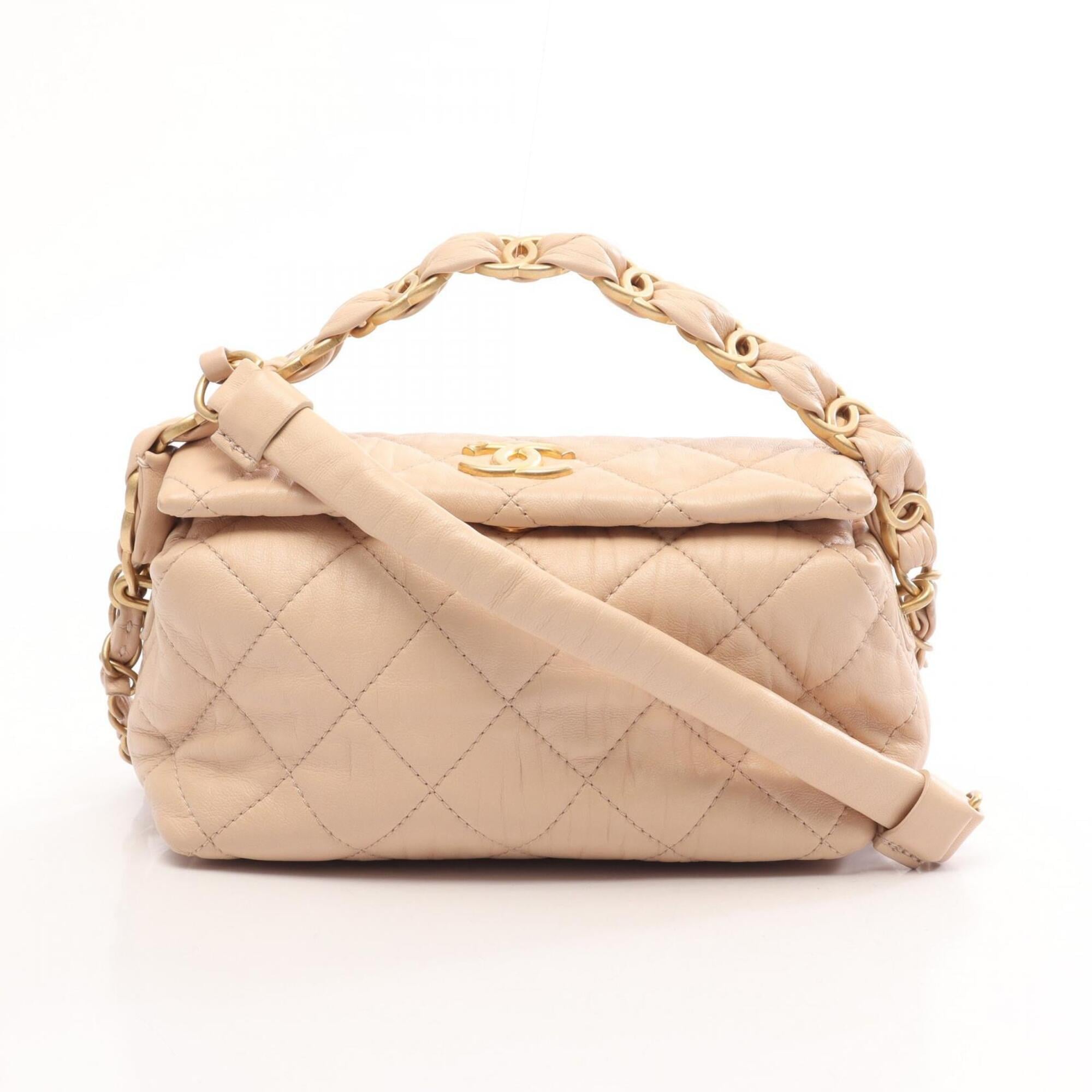 Chanel Beige Leather Handbag Shoulder Bag (Pre-Owned)