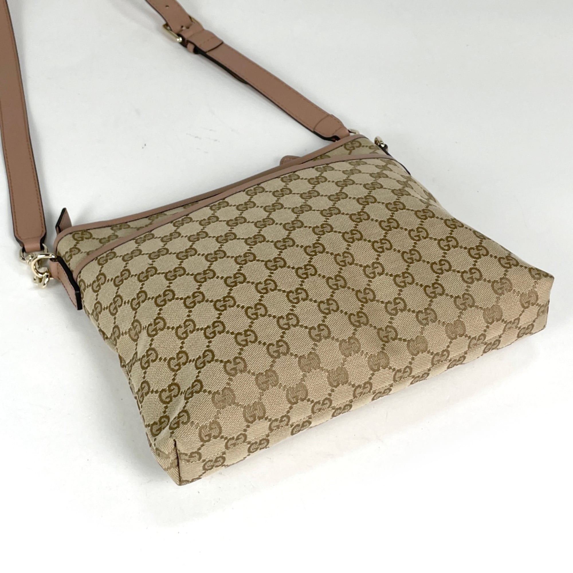Gucci Gg Canvas Beige Pink Pink Beige Gg Canvas Leather Shoulder Bag (Pre-Owned)