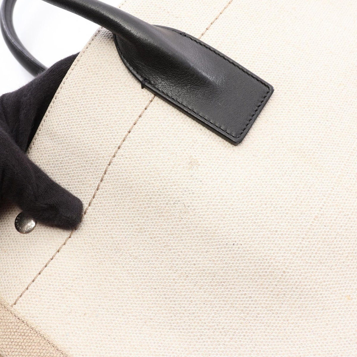 Yves Saint Laurent Black Ivory Coated Canvas Leather Handbag Tote Bag (Pre-Owned)