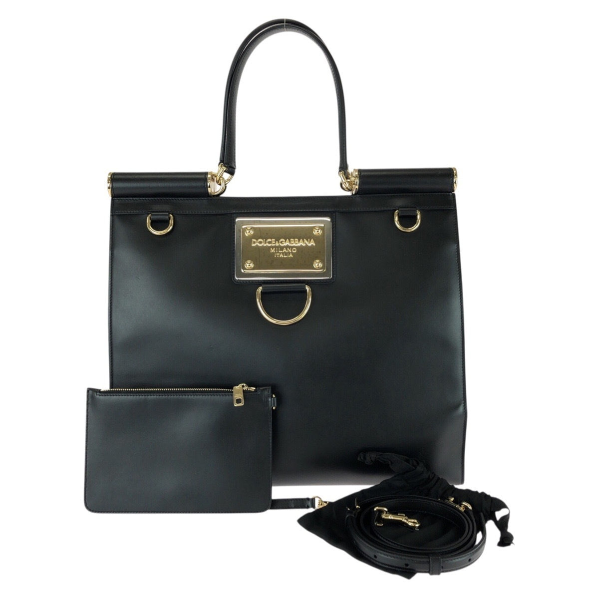 Dolce & Gabbana Black Leather Shoulder Bag Tote Bag (Pre-Owned)