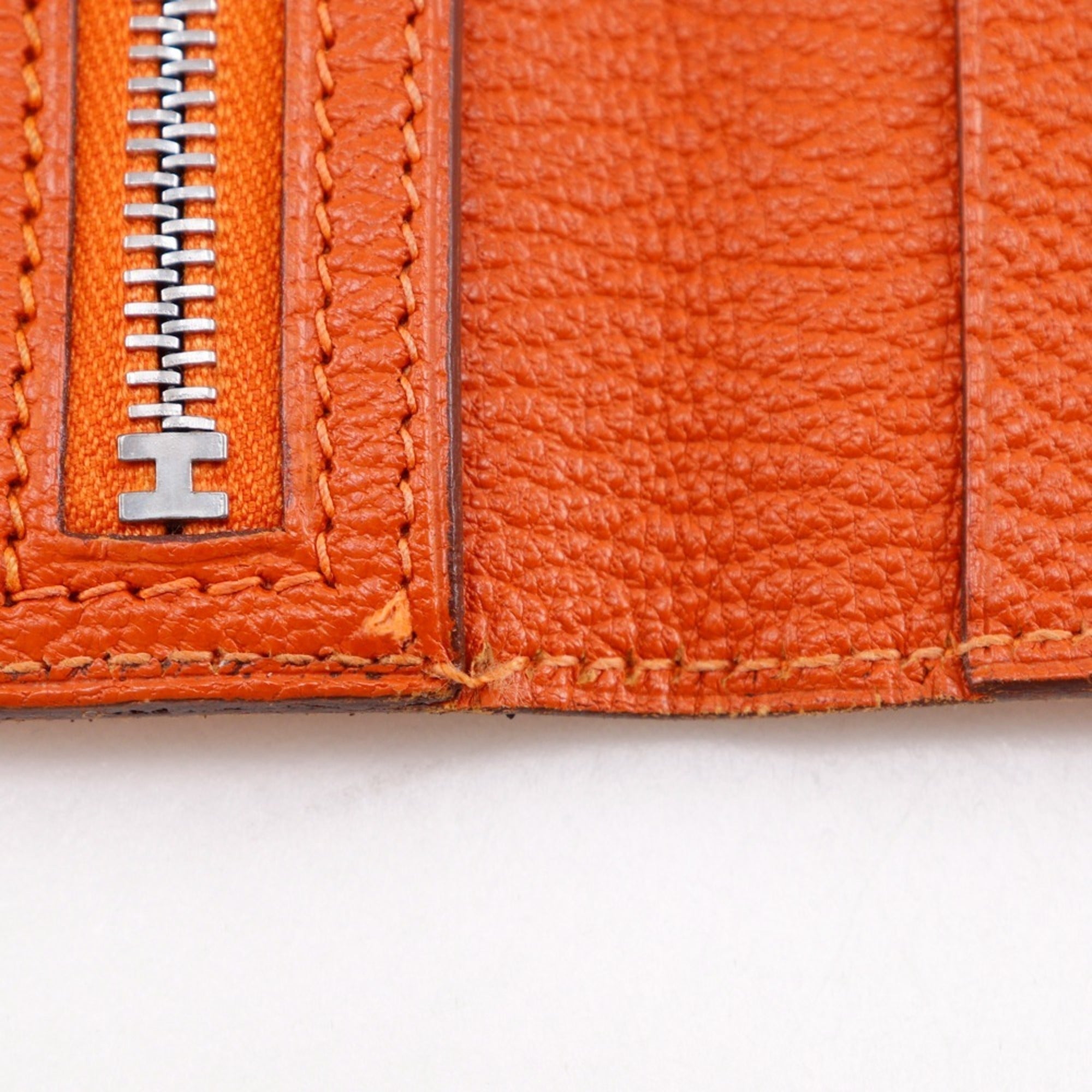 Hermes Orange Chevre Leather Long Wallet (Bi-Fold) (Pre-Owned)