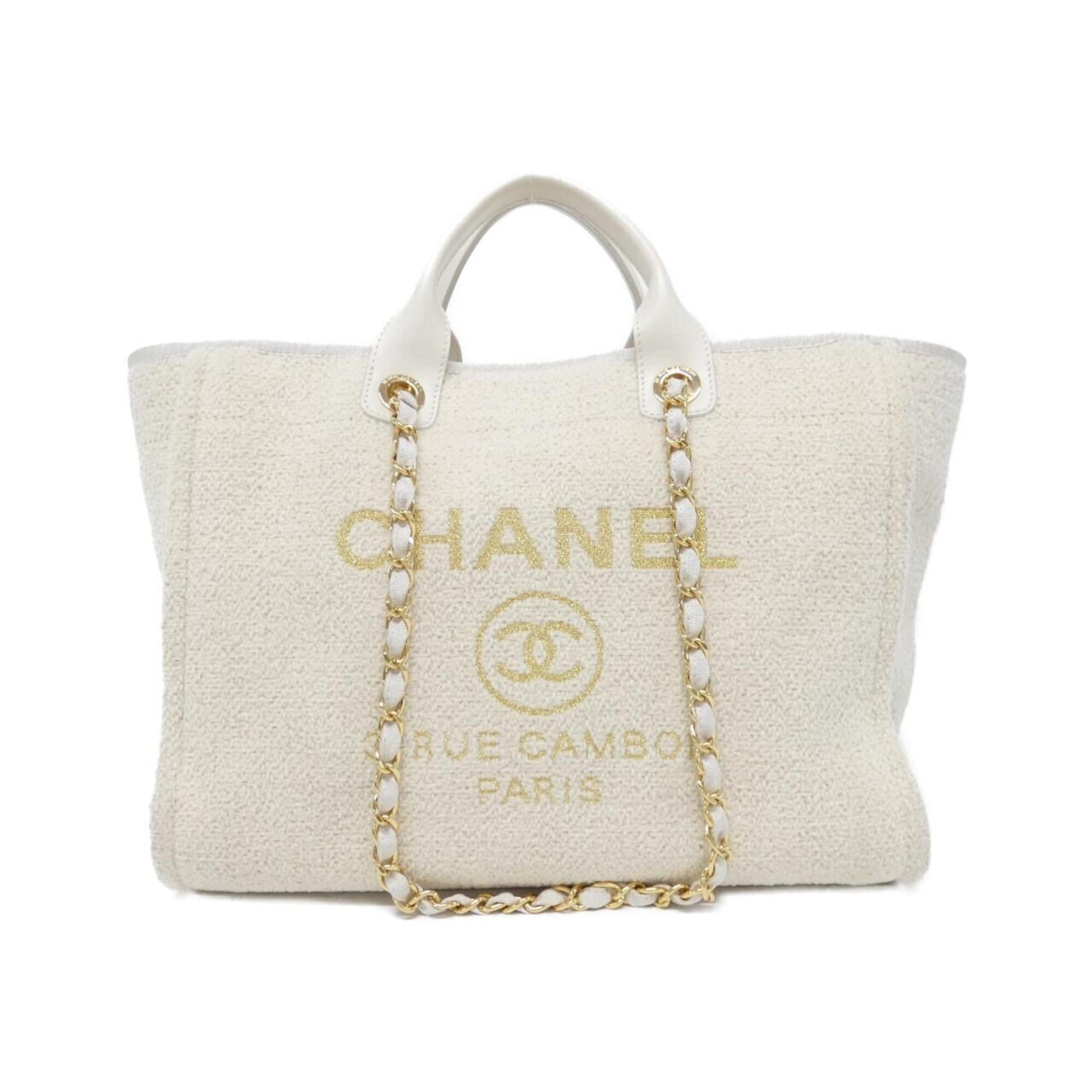 Chanel Gold White Tweed Handbag (Pre-Owned)