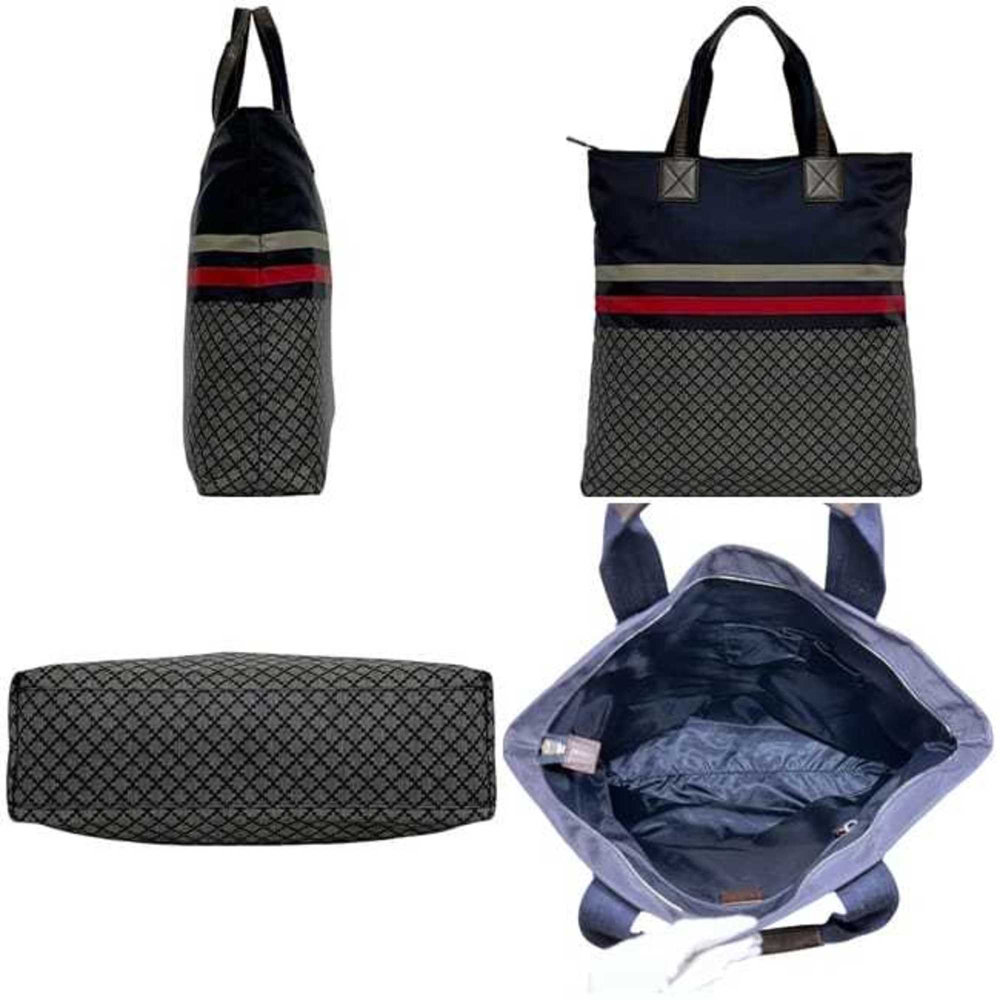 Gucci Navy Red Color Nylon Leather Tote Bag (Pre-Owned)