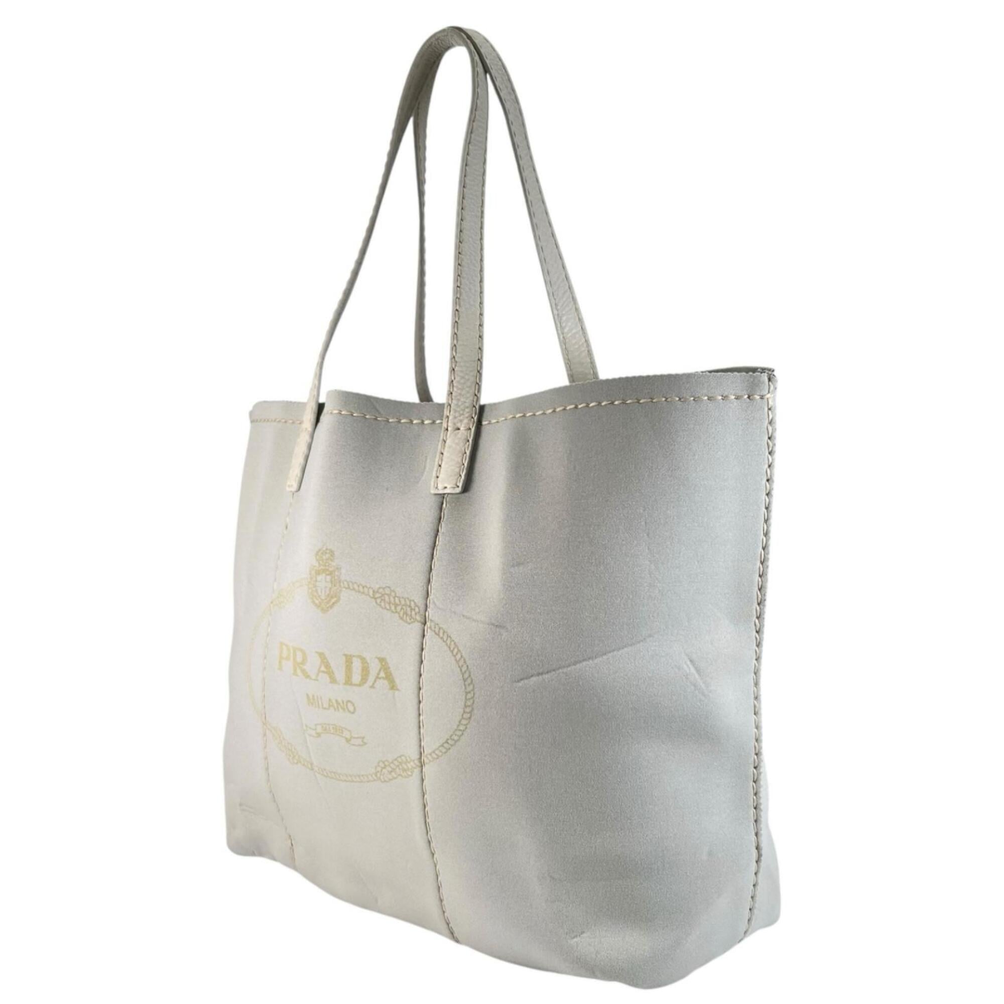 Prada Gray Leather Neoprene Tote Bag (Pre-Owned)