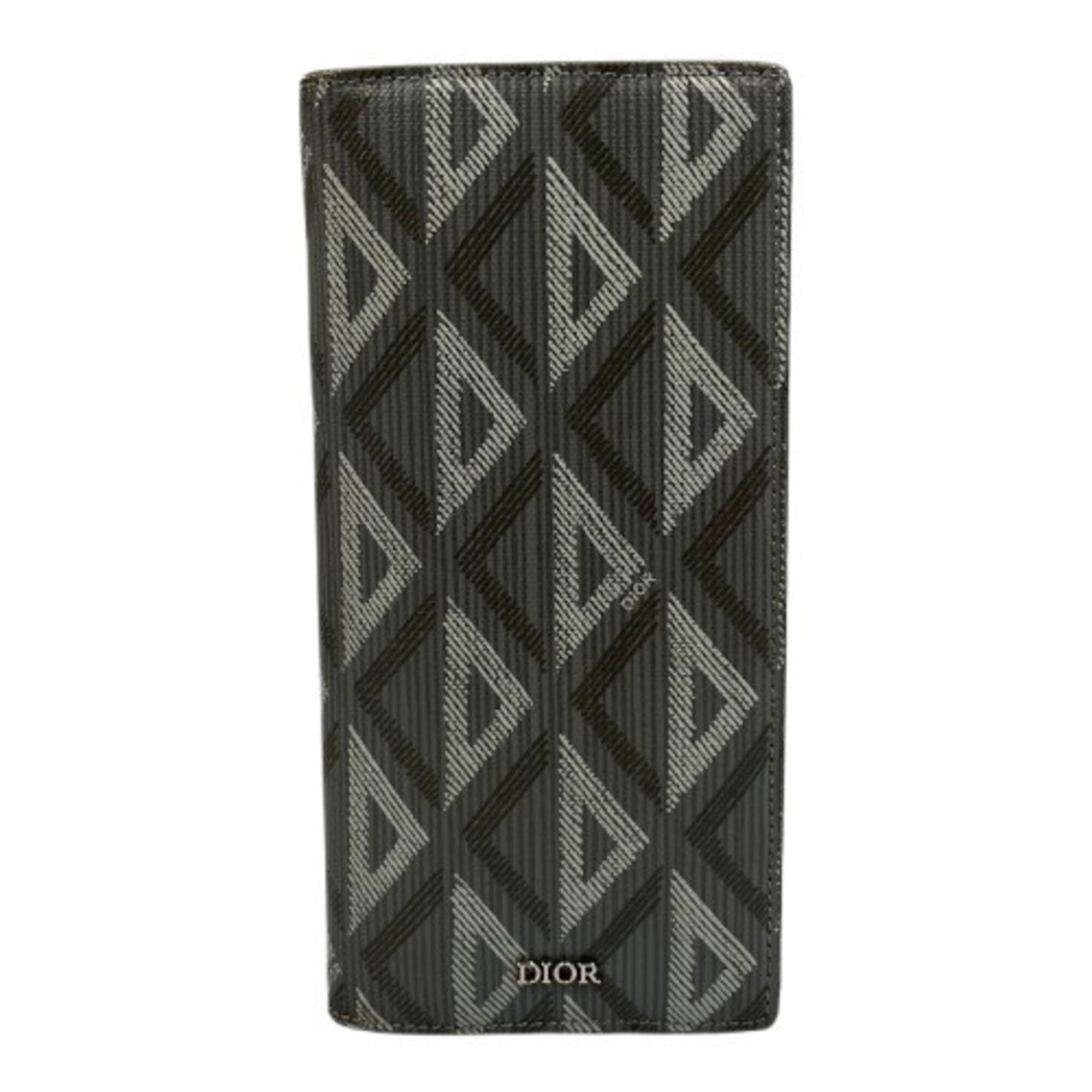 Christian Dior Gray Leather Long Wallet (Bi-Fold) (Pre-Owned)