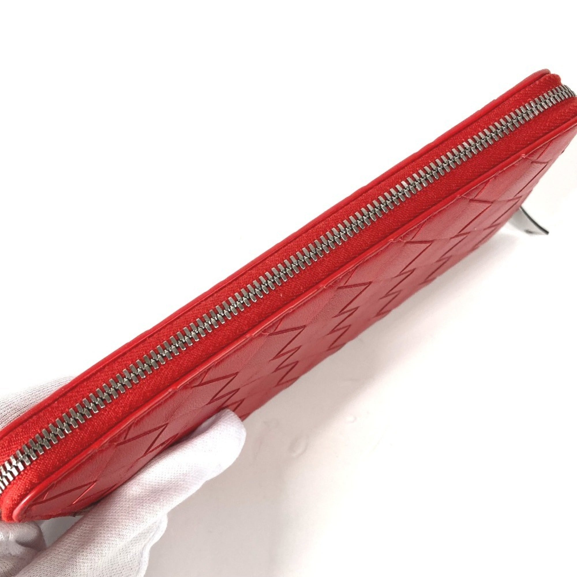 Bottega Veneta Red Color Intrecciato Long Wallet (Bi-Fold) (Pre-Owned)