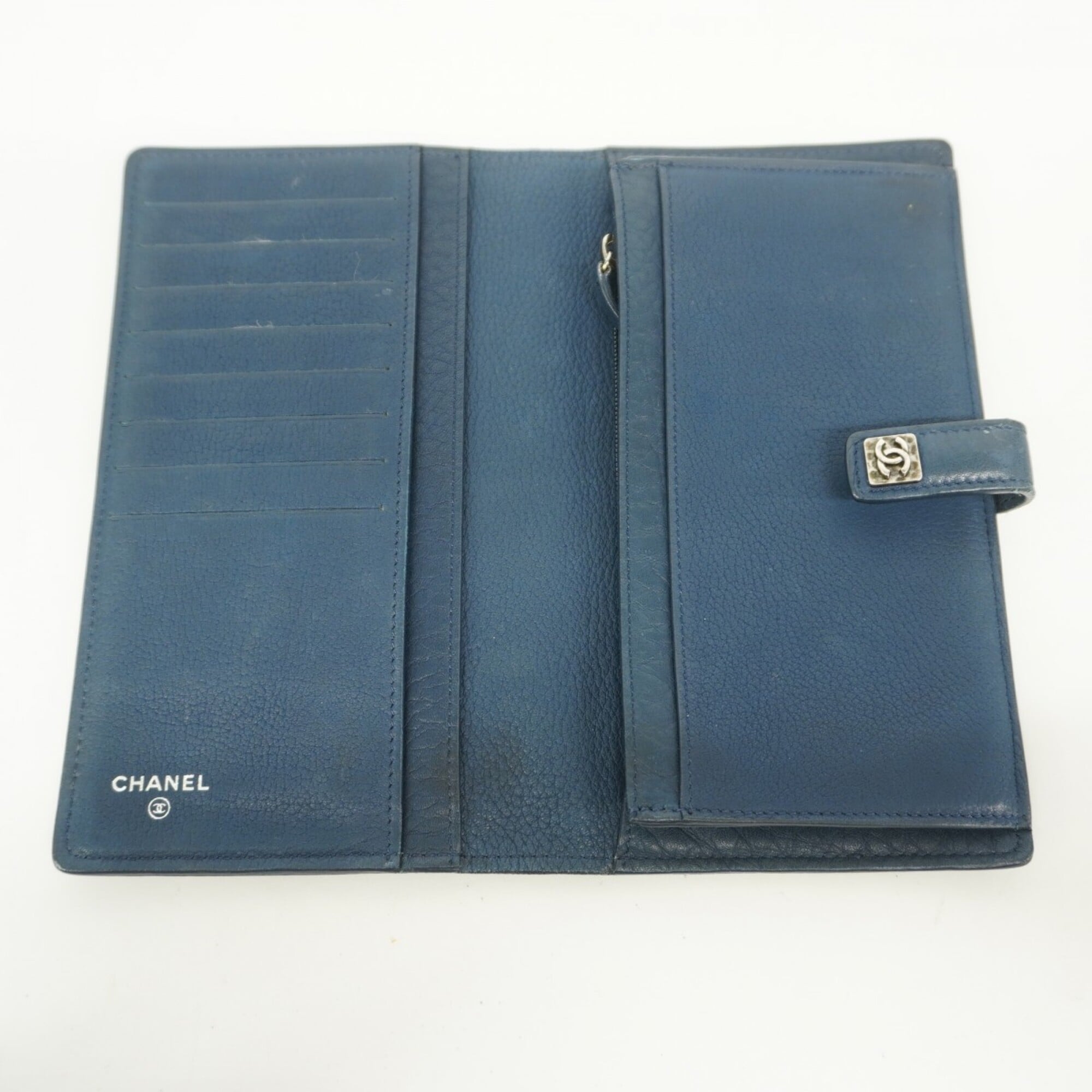 Chanel Blue Leather Long Wallet (Bi-Fold) (Pre-Owned)