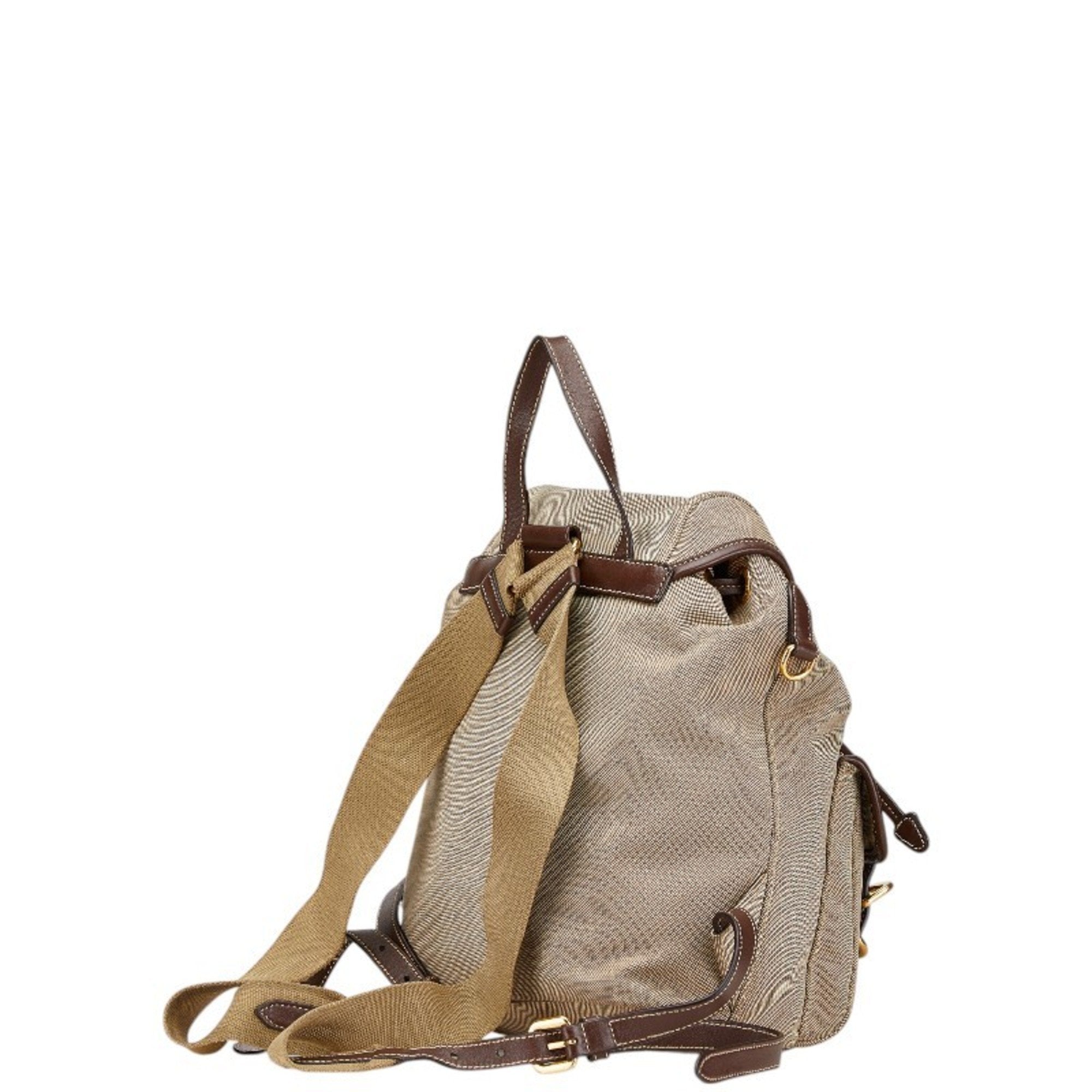 Prada Beige Brown Canvas Leather Backpack (Pre-Owned)