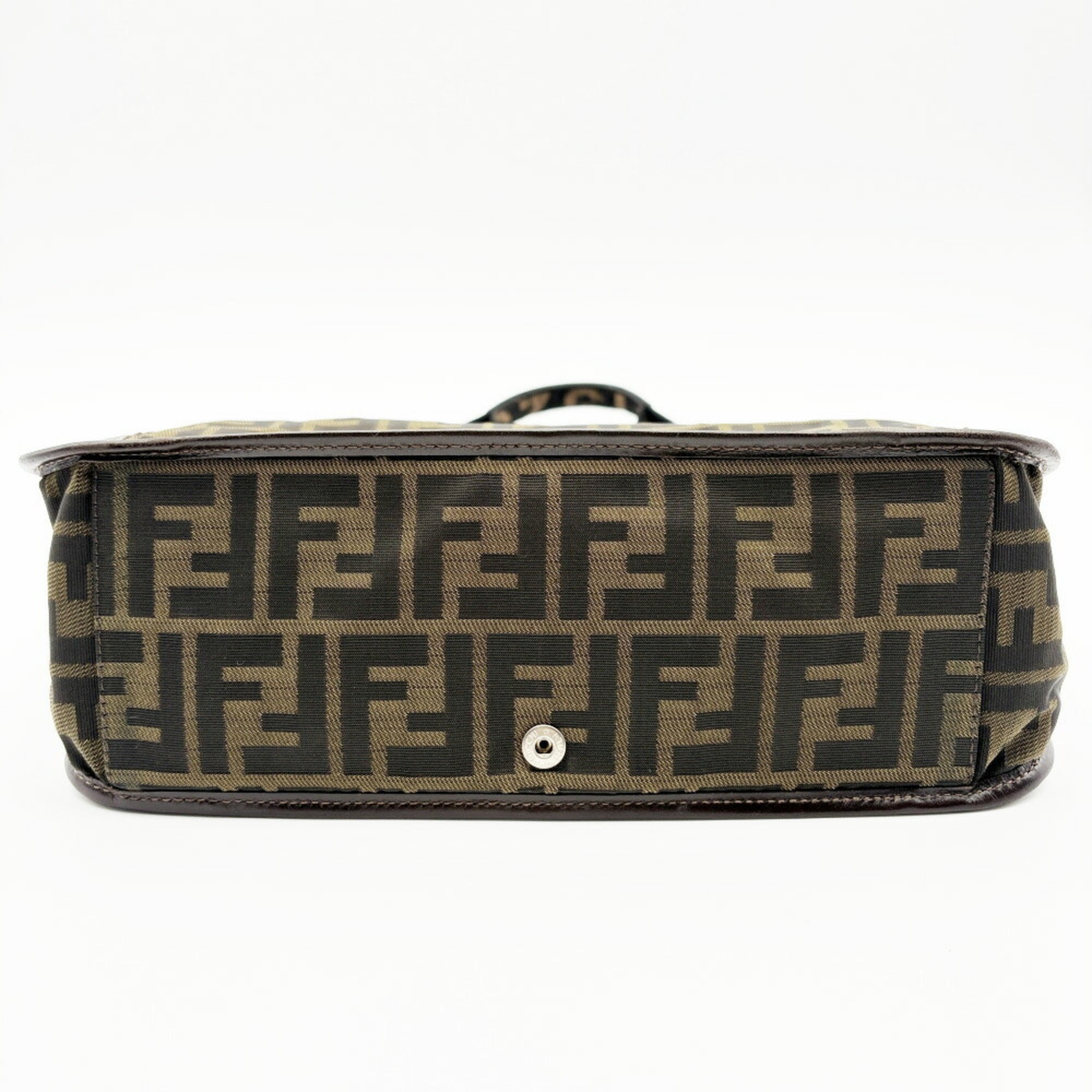 Fendi Zucchino Black Brown Dark Brown Zucchino Canvas Leather Tote Bag (Pre-Owned)