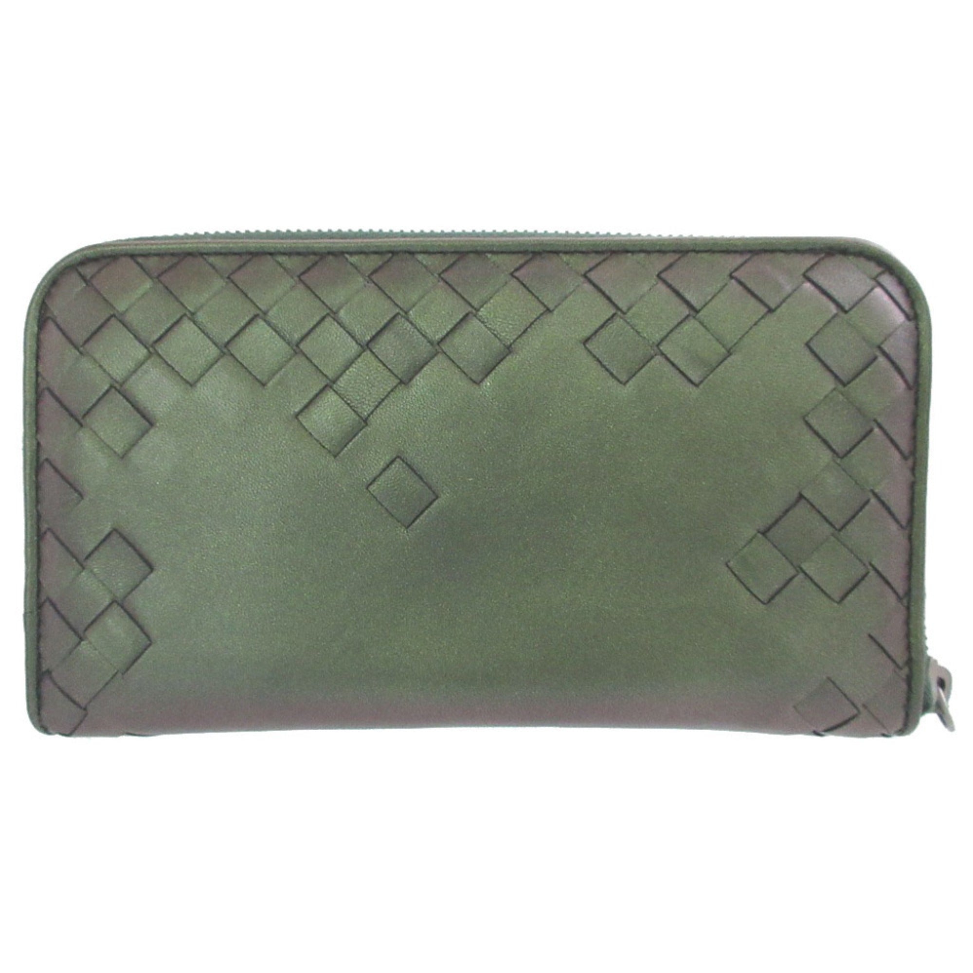 Bottega Veneta Metallic Green Leather Long Wallet (Bi-Fold) (Pre-Owned)