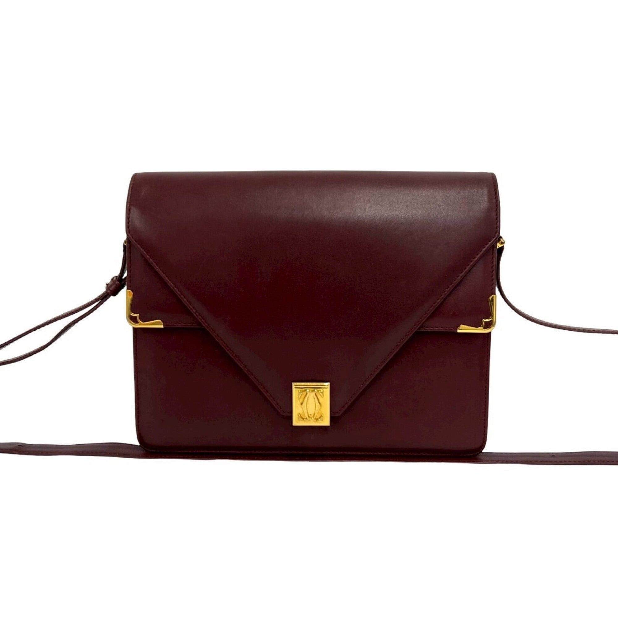 Cartier Wine Red Leather Pochette Shoulder Bag (Pre-Owned)