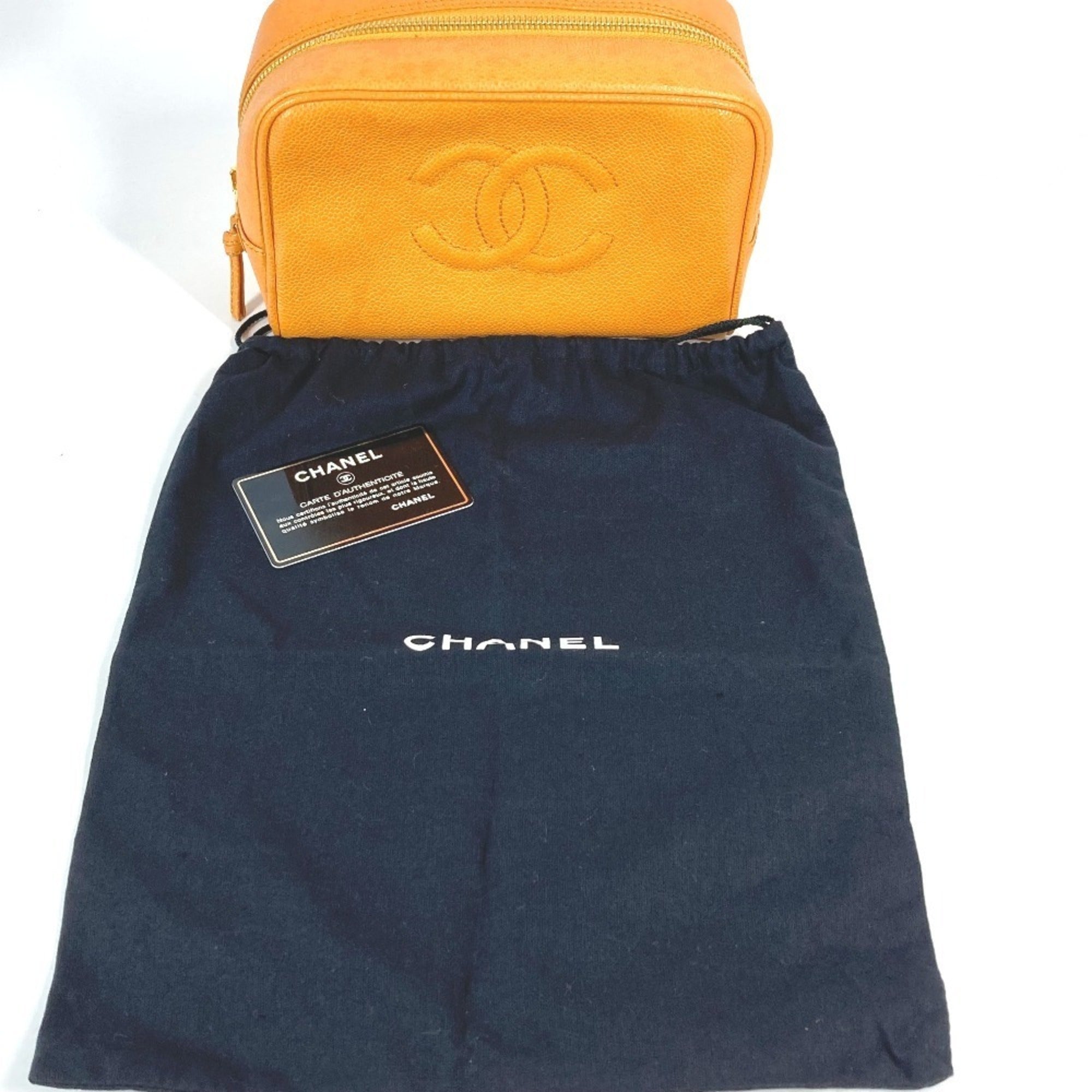 Chanel Orange Yellow Grained Calfskin Pouch (Pre-Owned)