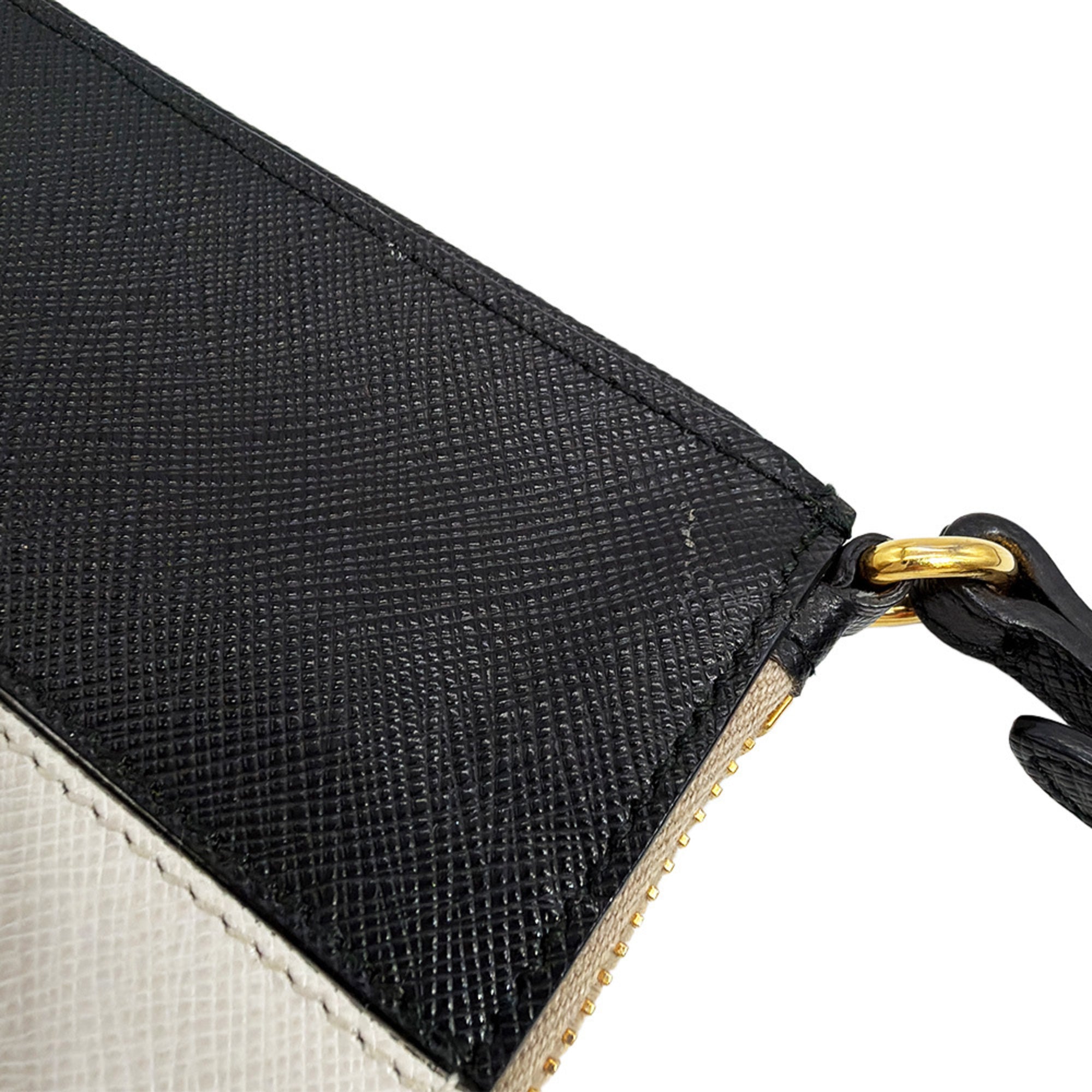 Prada Black White Leather Clutch Bag Handbag Pouch (Pre-Owned)
