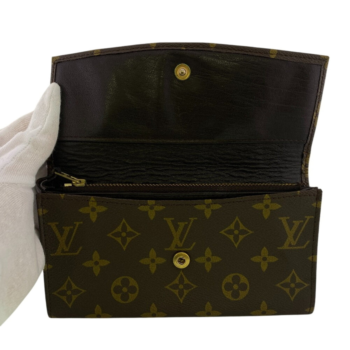 Louis Vuitton Brown Leather Long Wallet (Bi-Fold) (Pre-Owned)