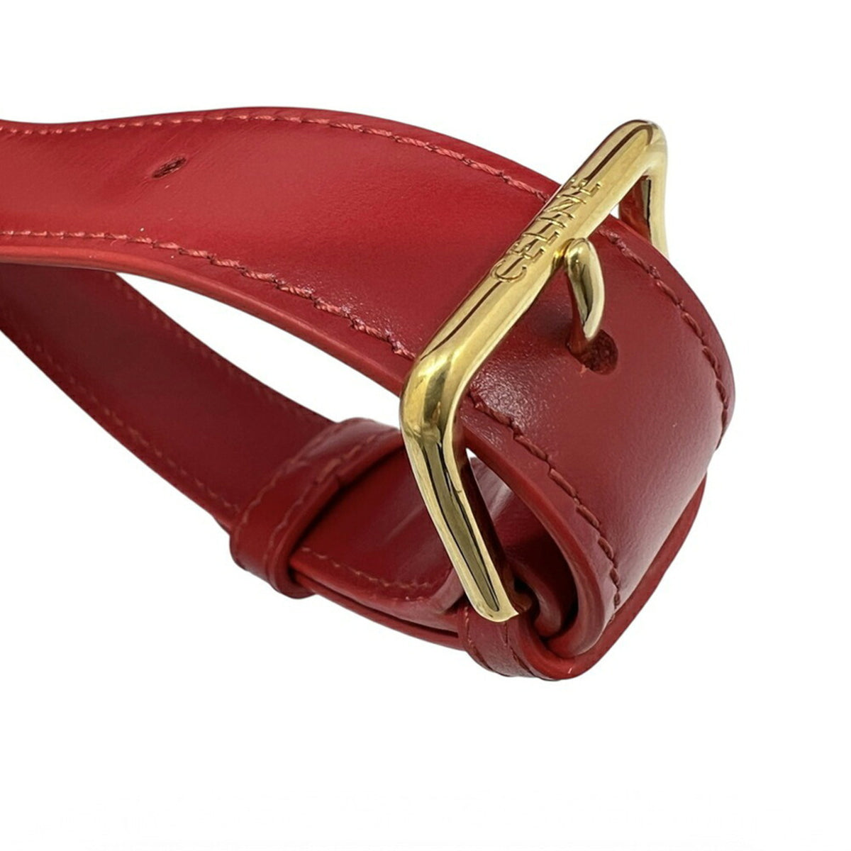 Celine Red Color Leather Pochette Shoulder Bag (Pre-Owned)