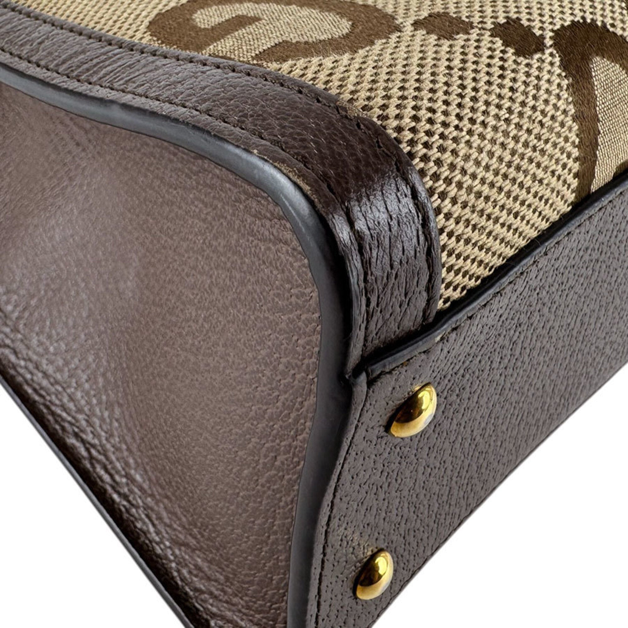 Gucci Beige Brown Canvas Leather Handbag Shoulder Bag (Pre-Owned)