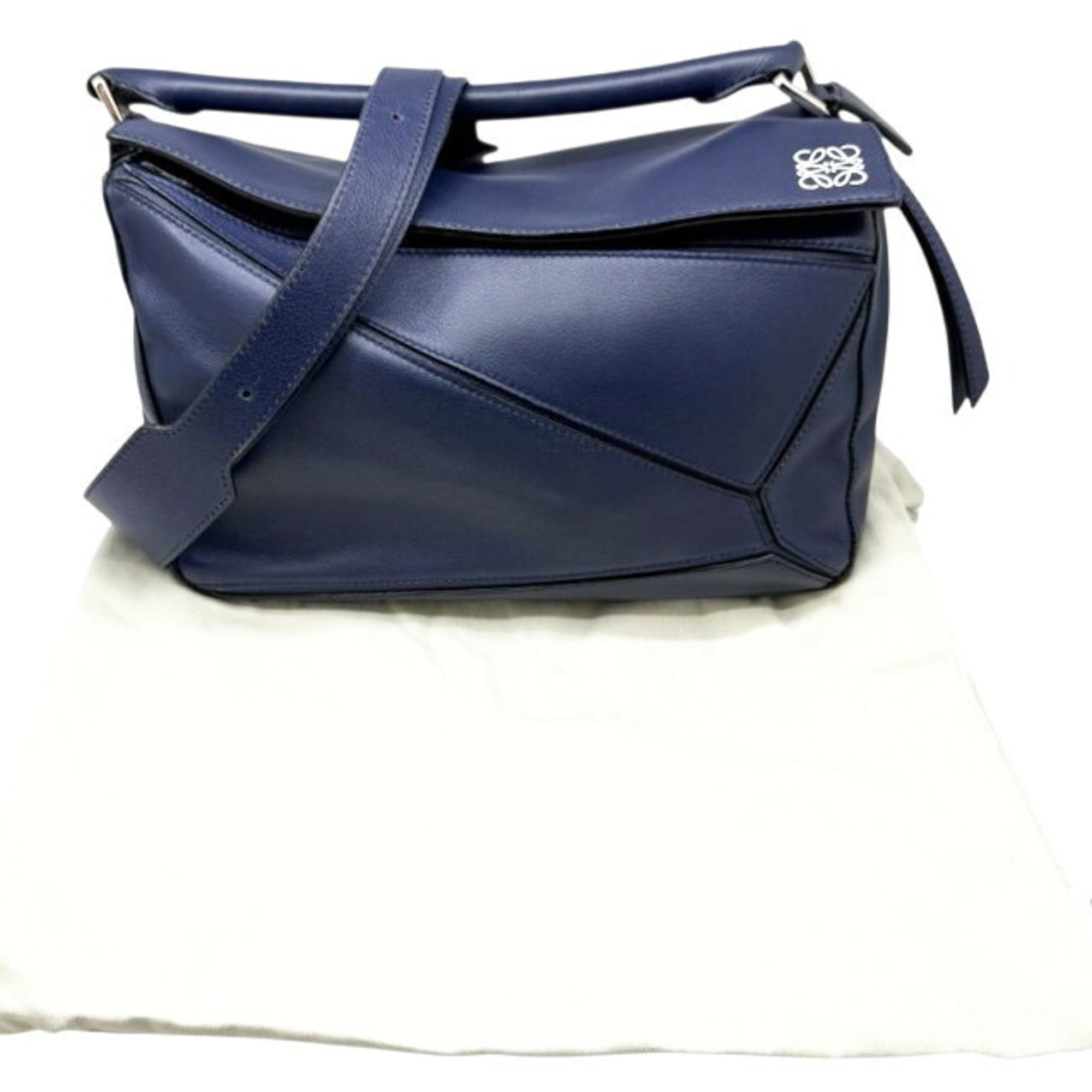 Loewe Navy Leather Handbag Shoulder Bag (Pre-Owned)